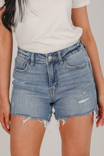 Leah Medium Wash Distressed Denim Shorts