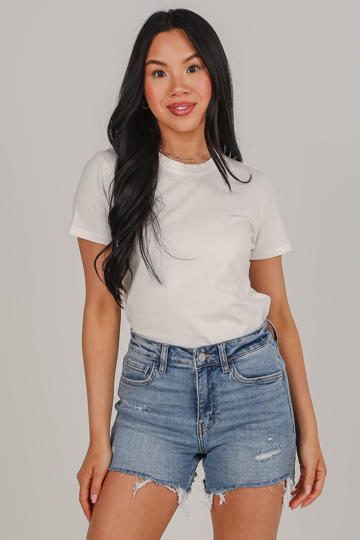 Leah Medium Wash Distressed Denim Shorts