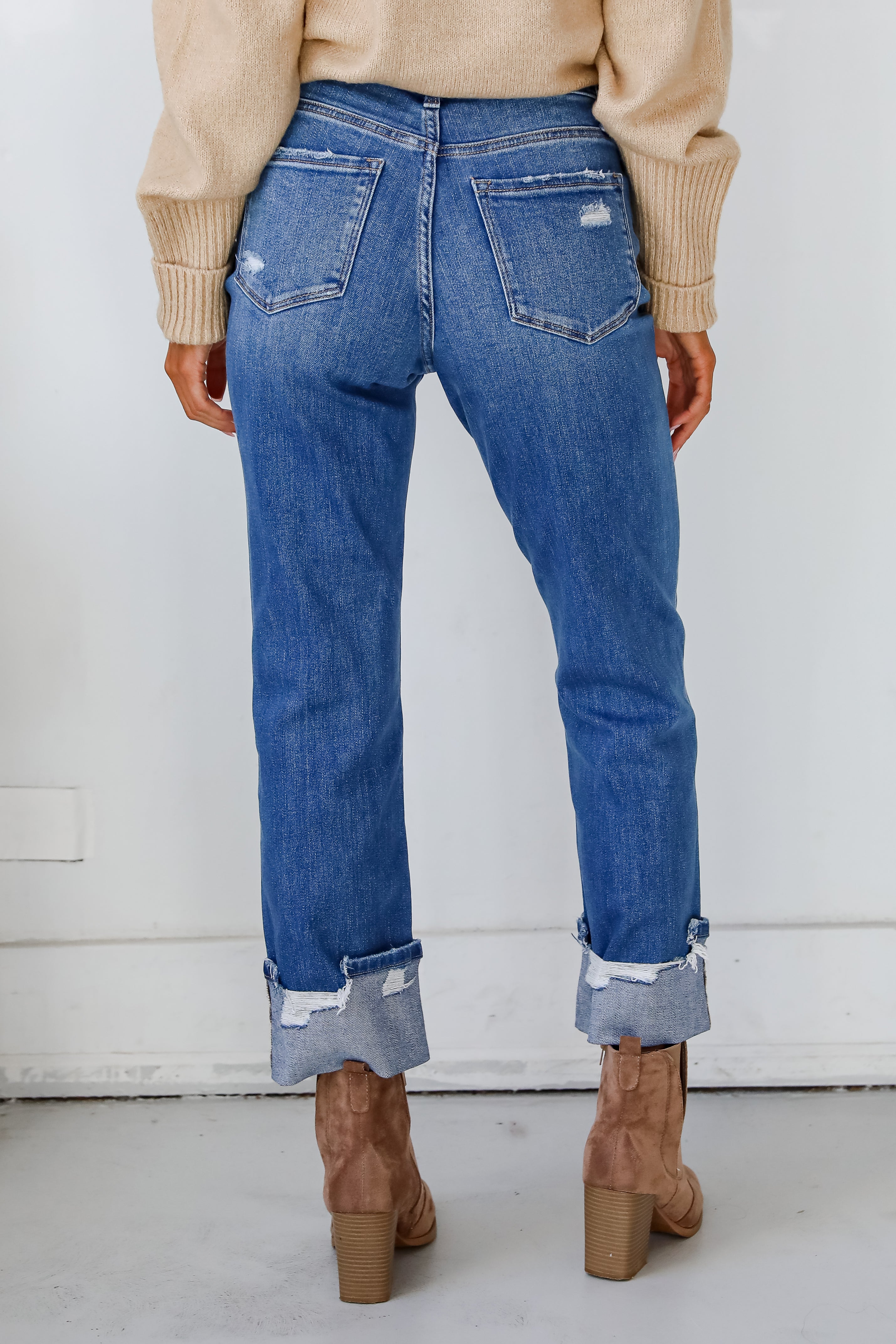 Daphne Medium Wash High-Rise Cuffed Straight Jeans