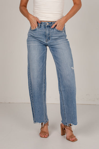 Miley Light Wash High-Rise Distressed Wide Leg Jeans