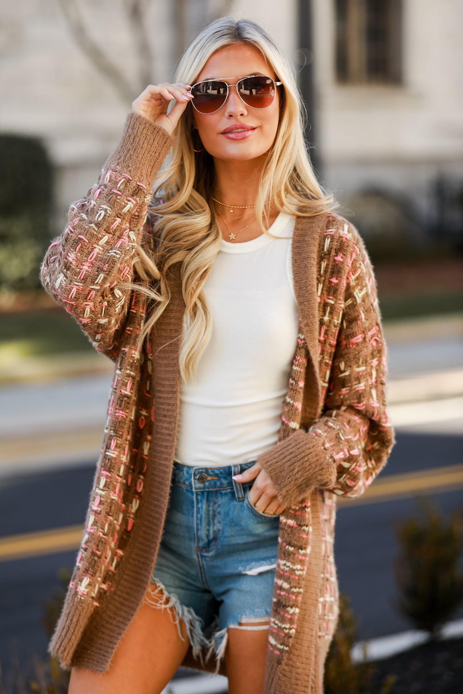 Mocha Plaid Stitch Cardigan