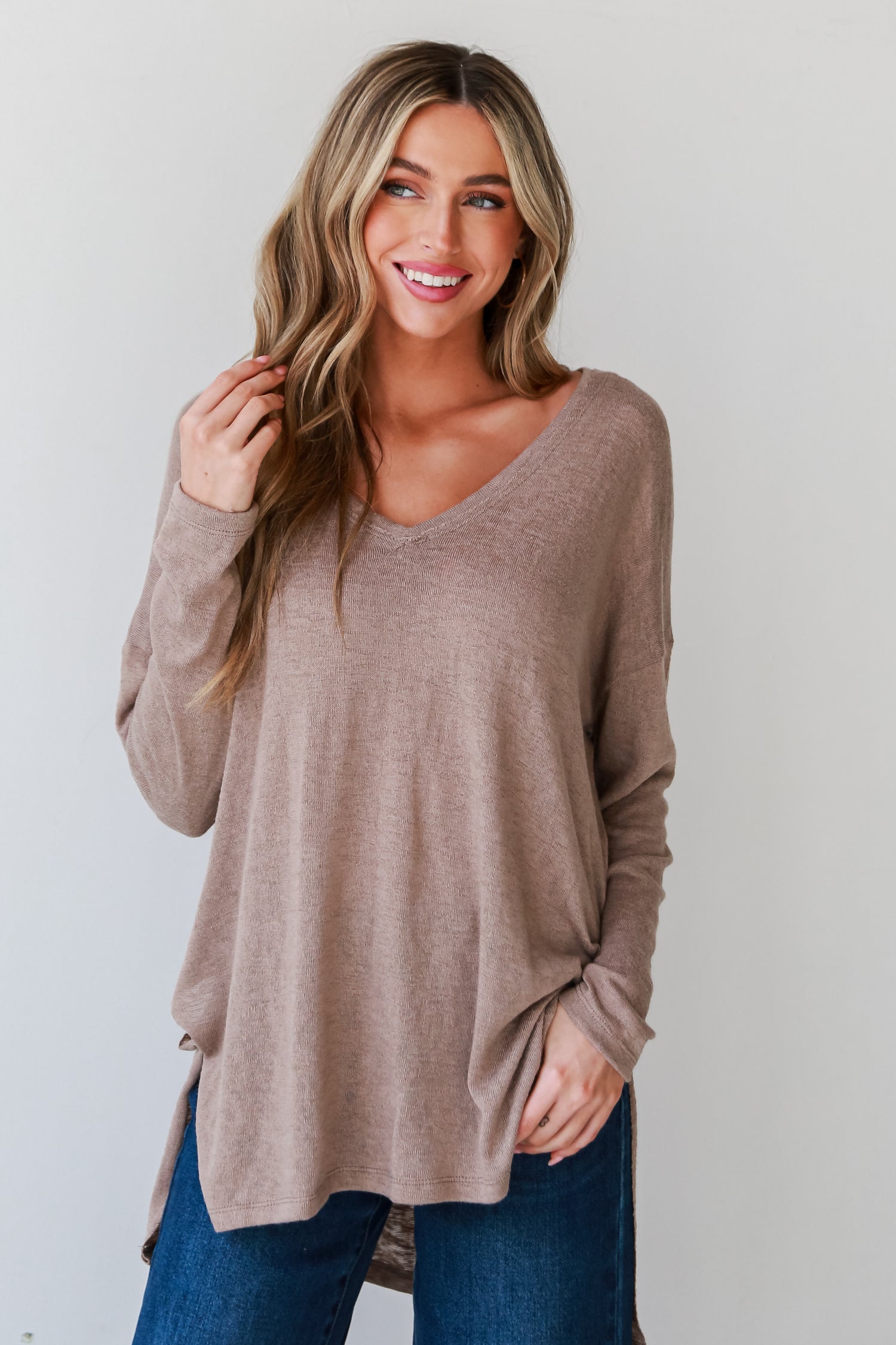 long Mocha Knit Top