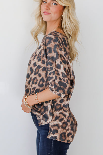 Wildly Captivating Mocha Leopard Waffle Knit Top