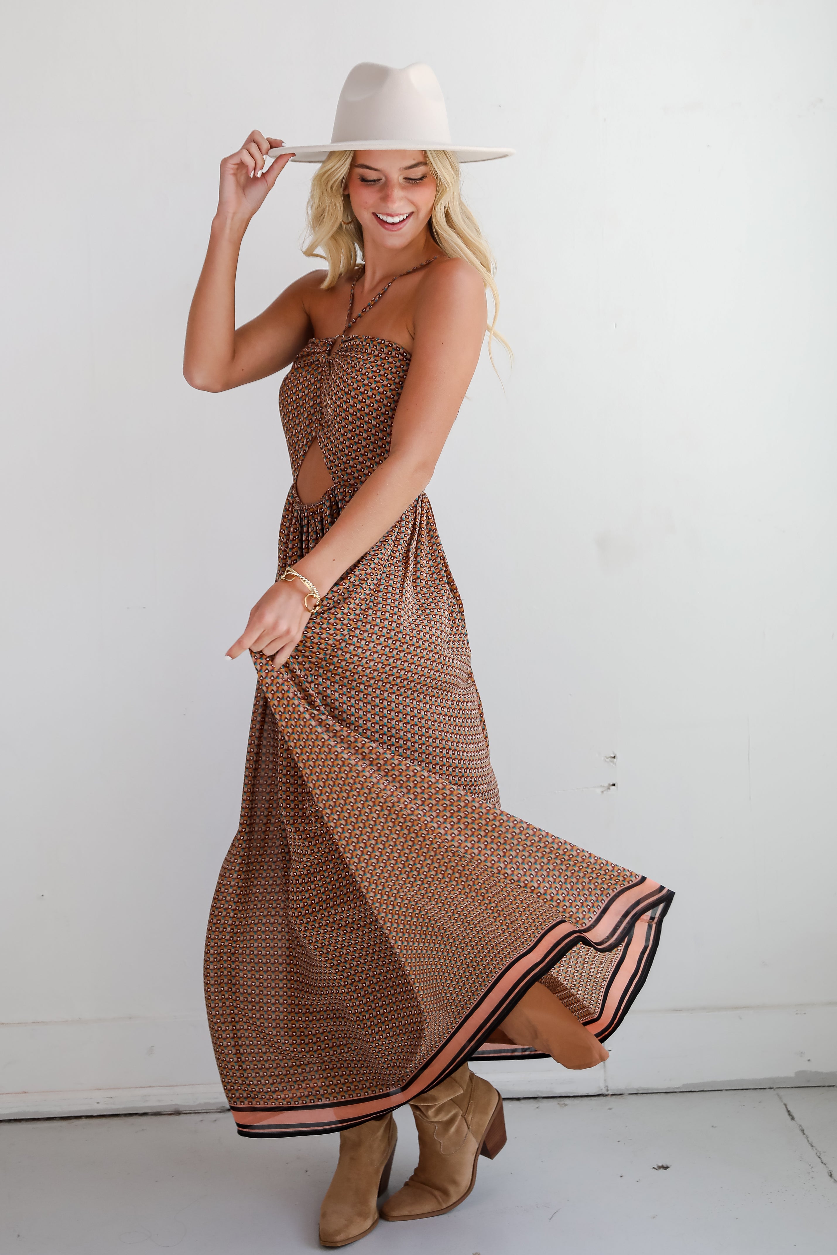 Exceptional Fate Mocha Maxi Dress