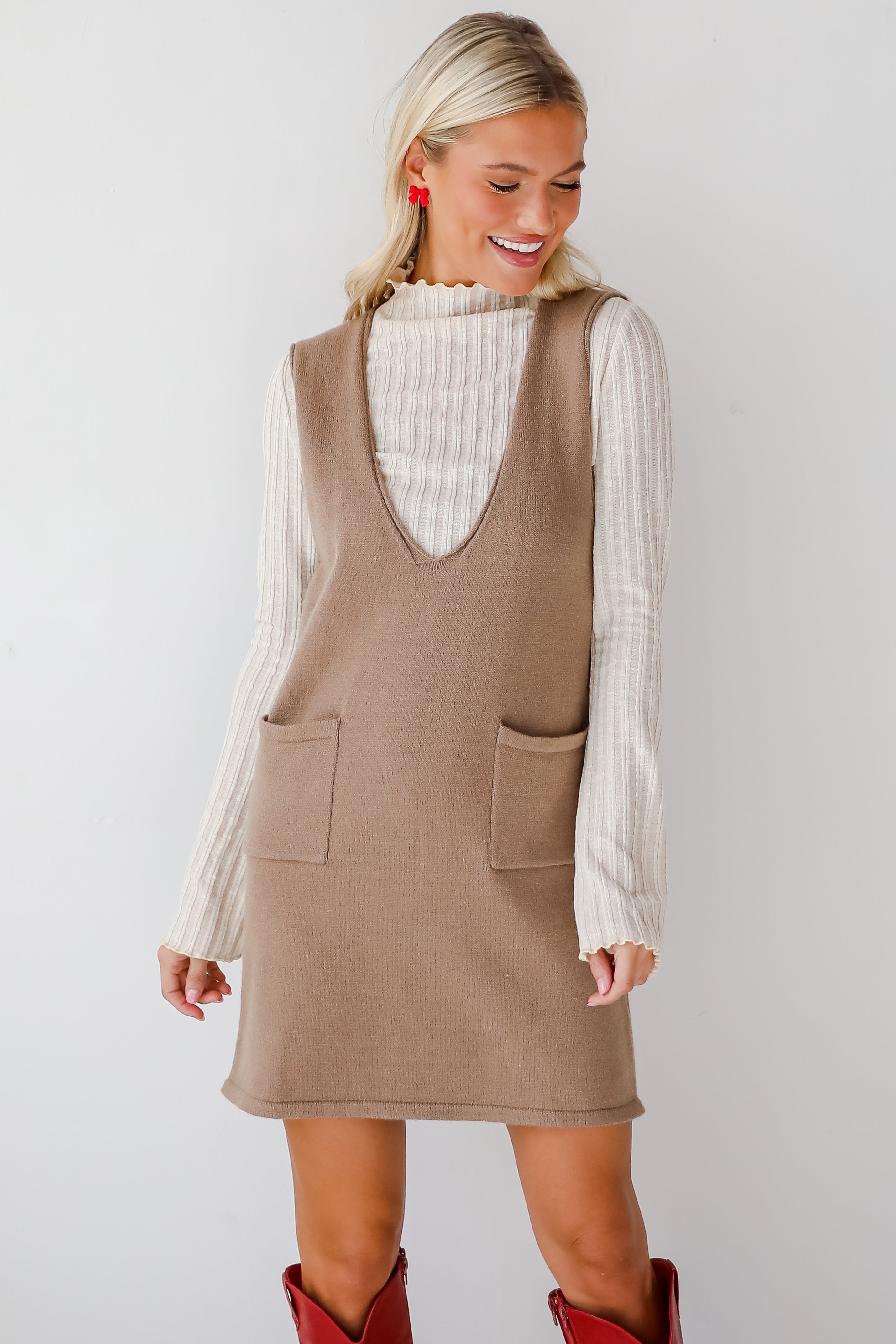 Perfect Outcome Mocha Mini Sweater Dress