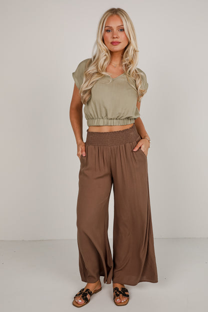 Promises Kept Mocha Wide Leg Pants