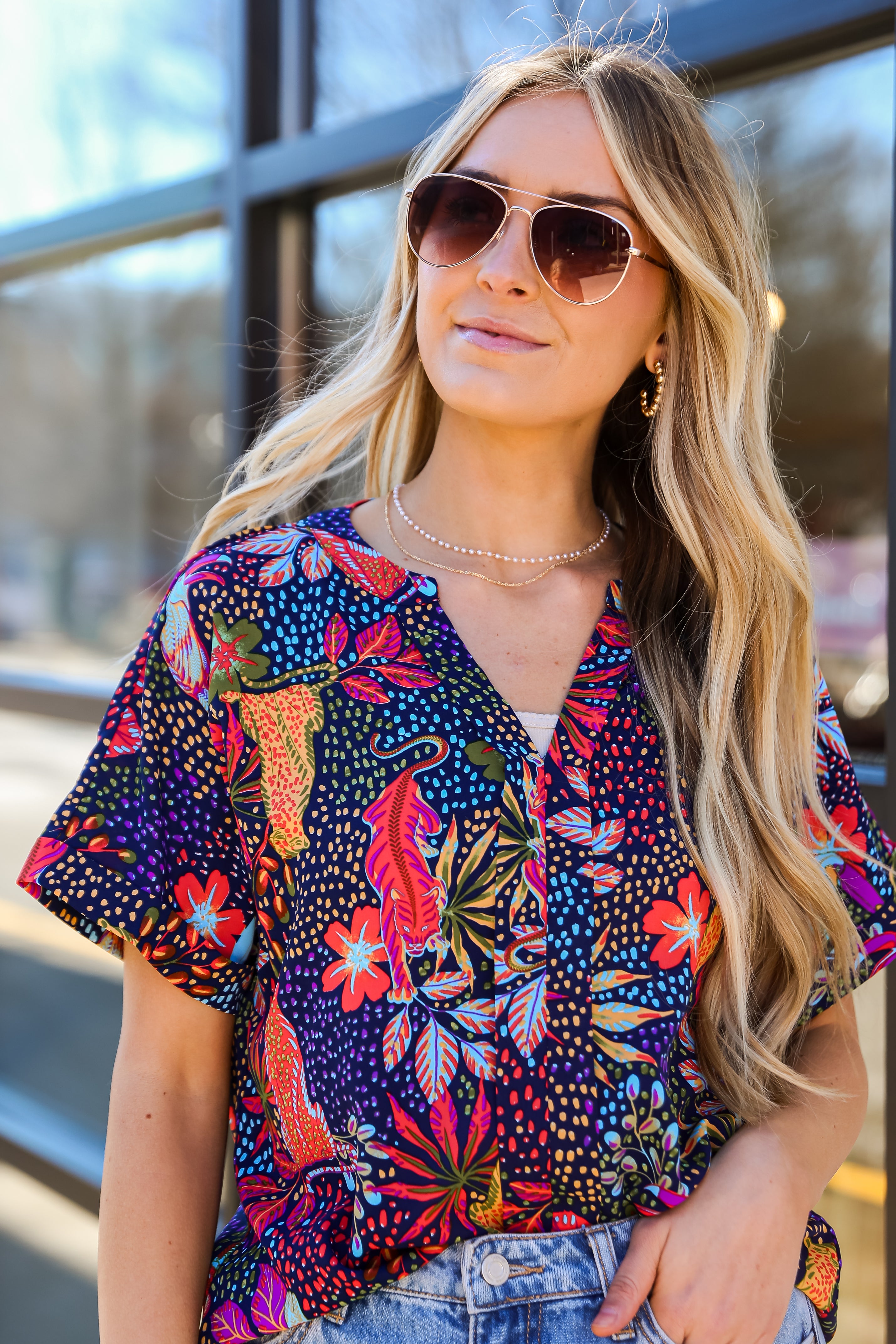 navy Jungle Blouse