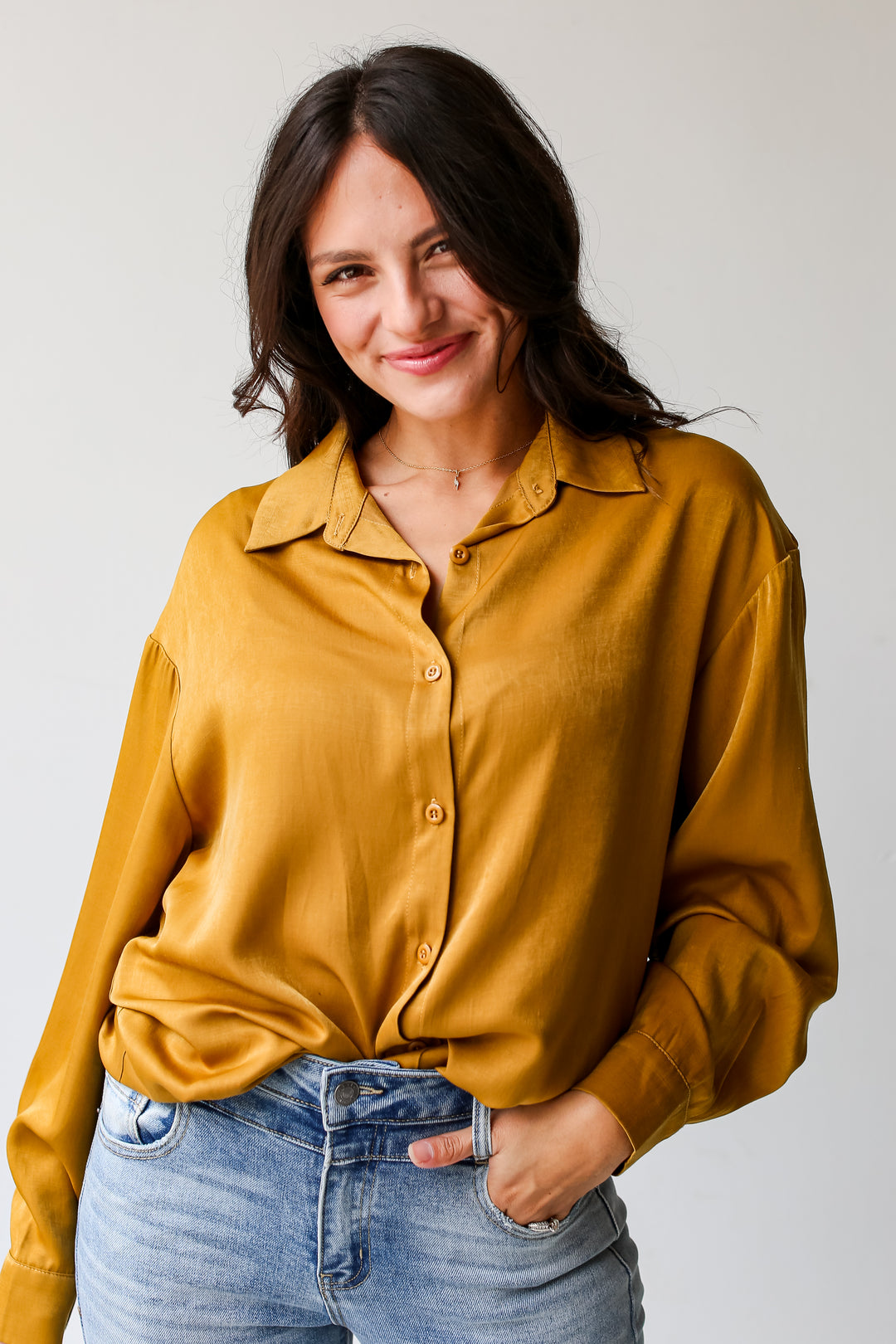 mustard Button-Up Blouse