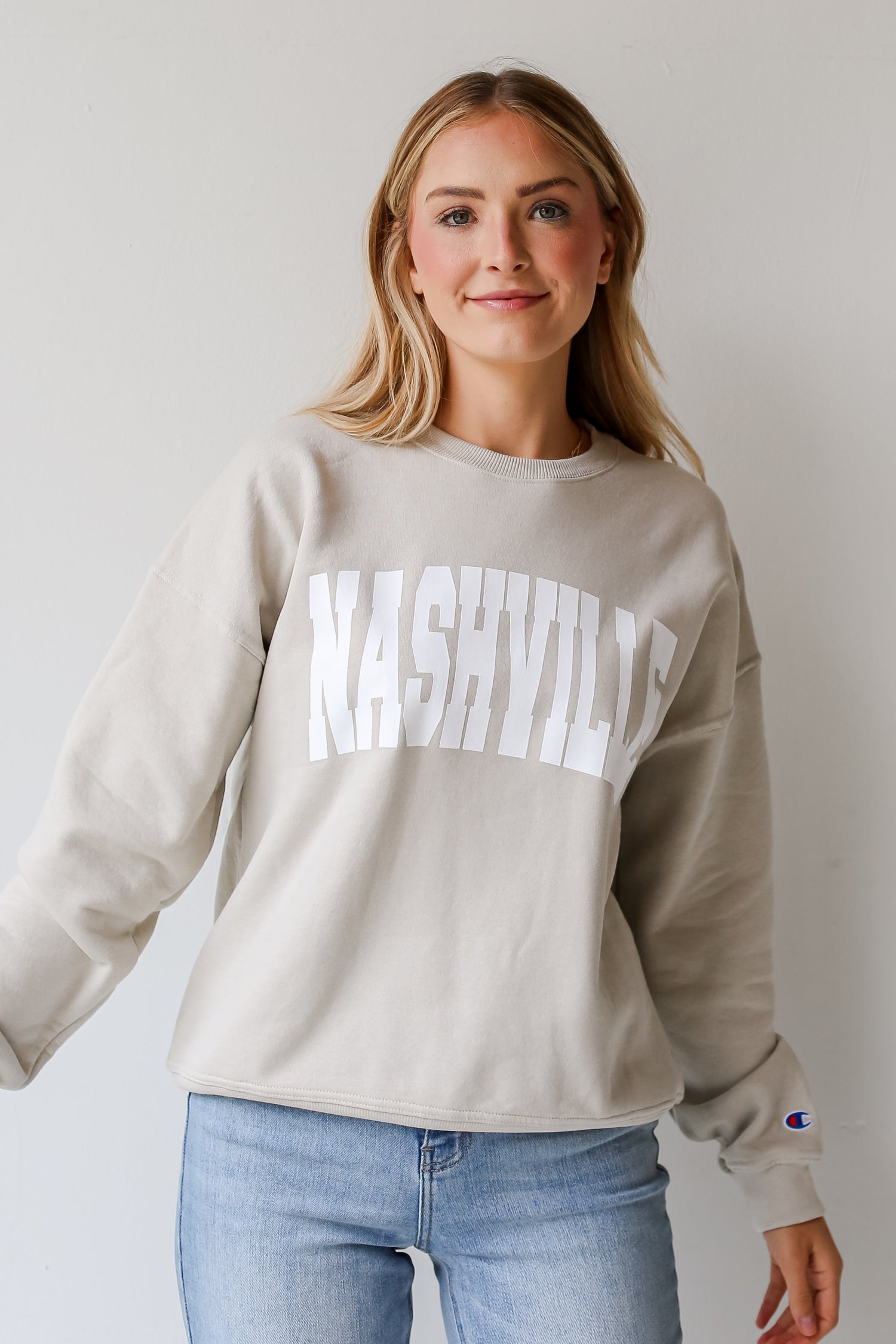 Tan Nashville Pullover on model