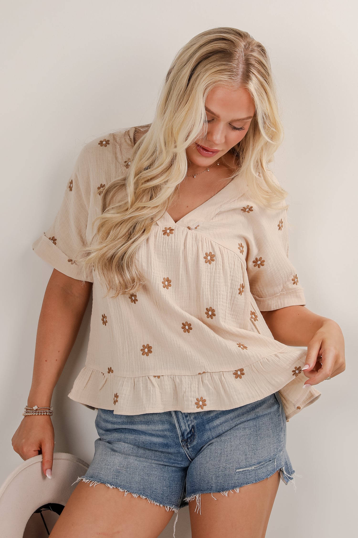 Plenty Of Love Natural Floral Linen Blouse