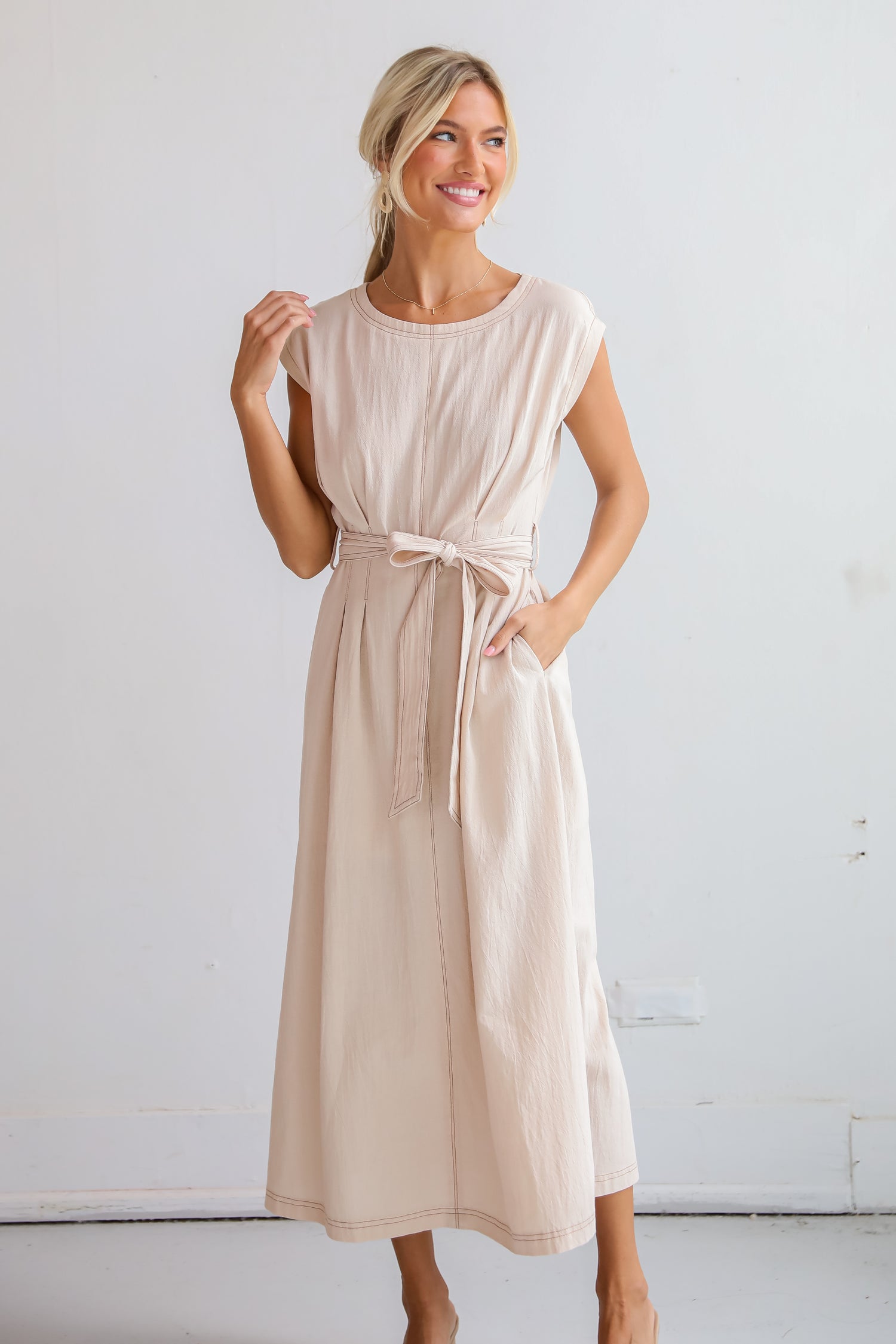 Easy To See Natural Midi Dress