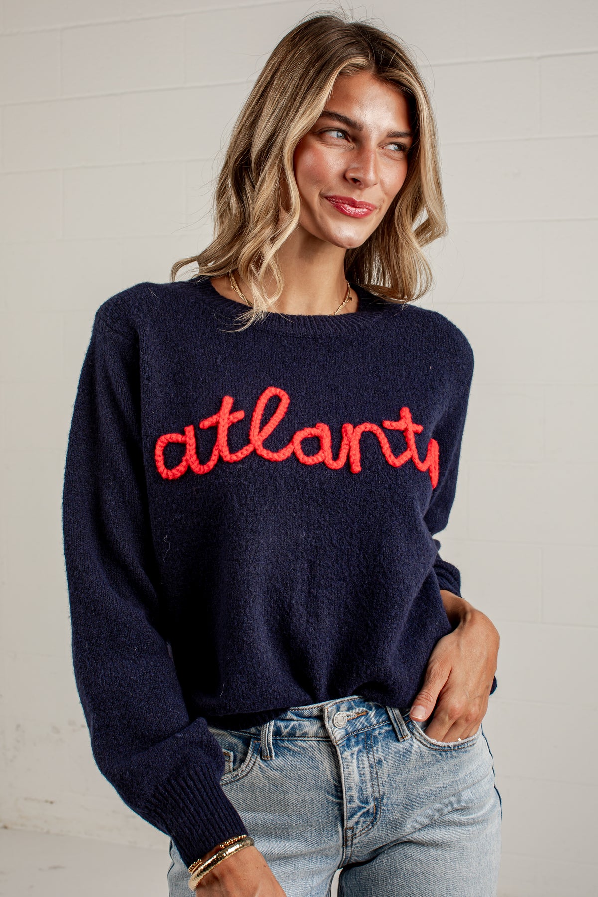 Atlanta Script Navy Sweater