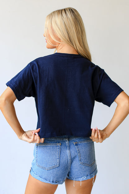 Navy Atlanta Baseball Cropped Tee back view