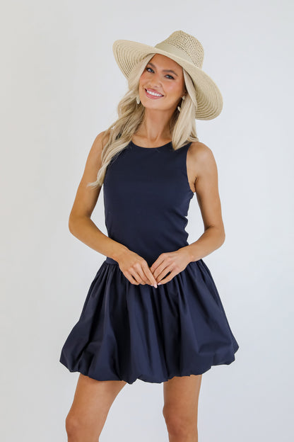 Defined Chicness Navy Bubble Hem Mini Dress
