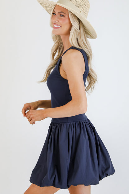 Defined Chicness Navy Bubble Hem Mini Dress
