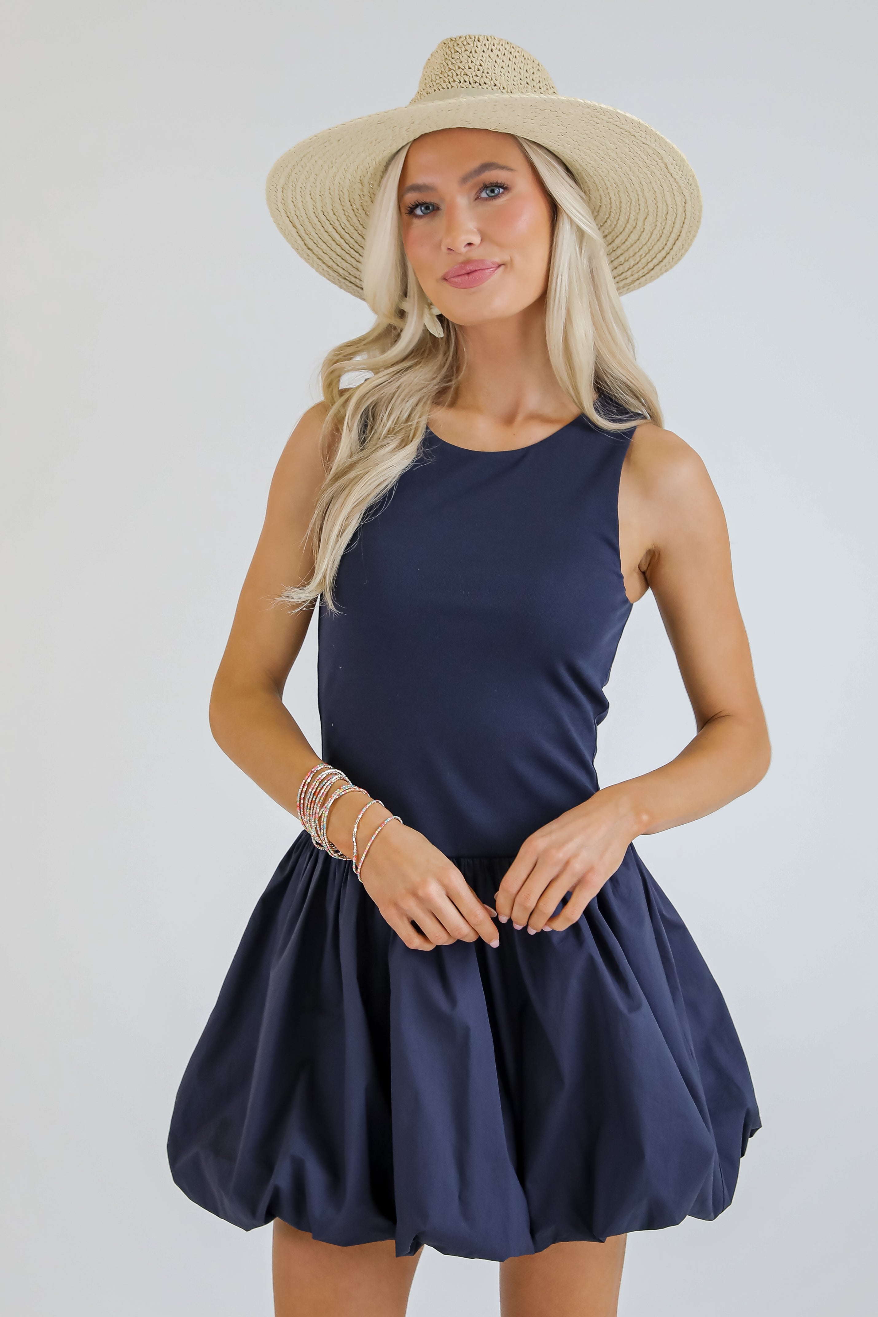 Defined Chicness Navy Bubble Hem Mini Dress