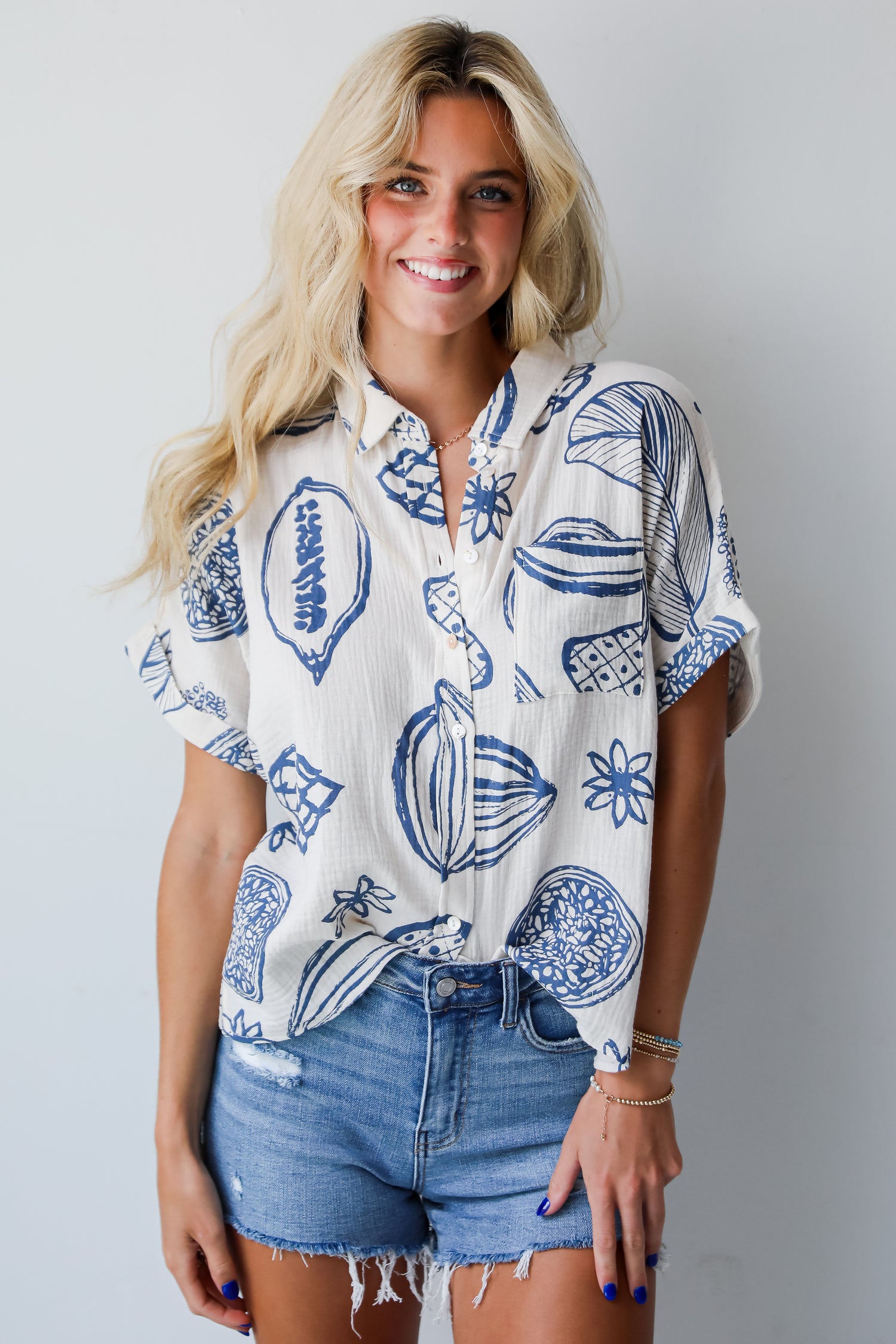 Cute Expertise Blue Linen Blouse