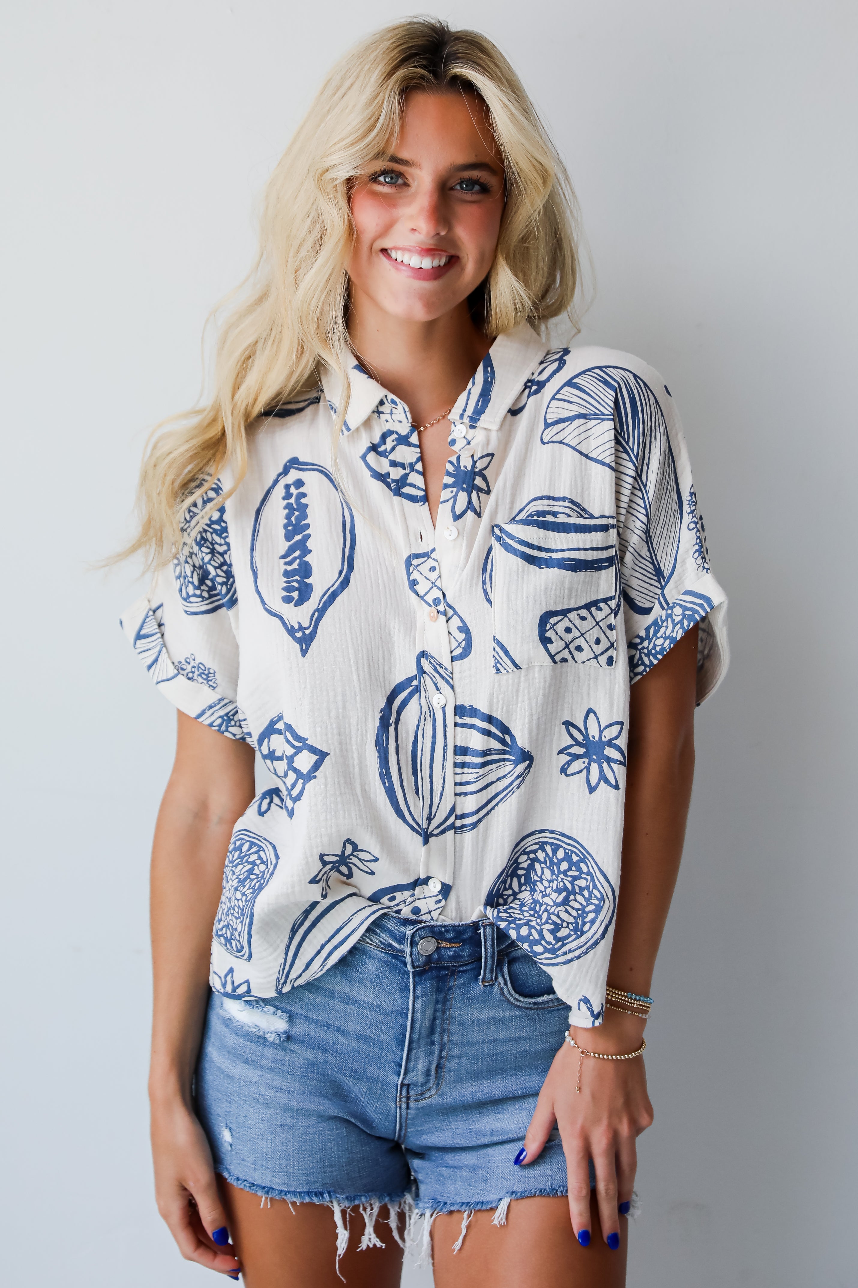 Cute Expertise Blue Linen Blouse