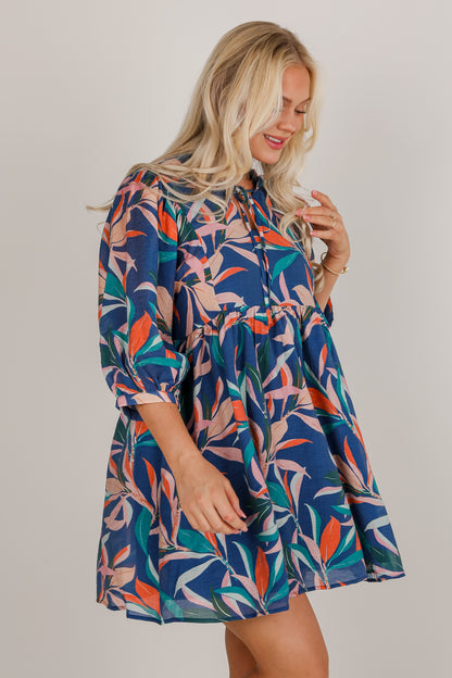 No Holding Back Navy Floral Babydoll Mini Dress
