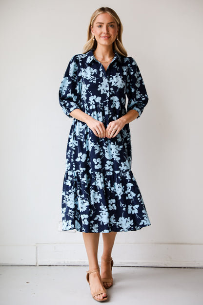 Navy Floral Midi Dress for women