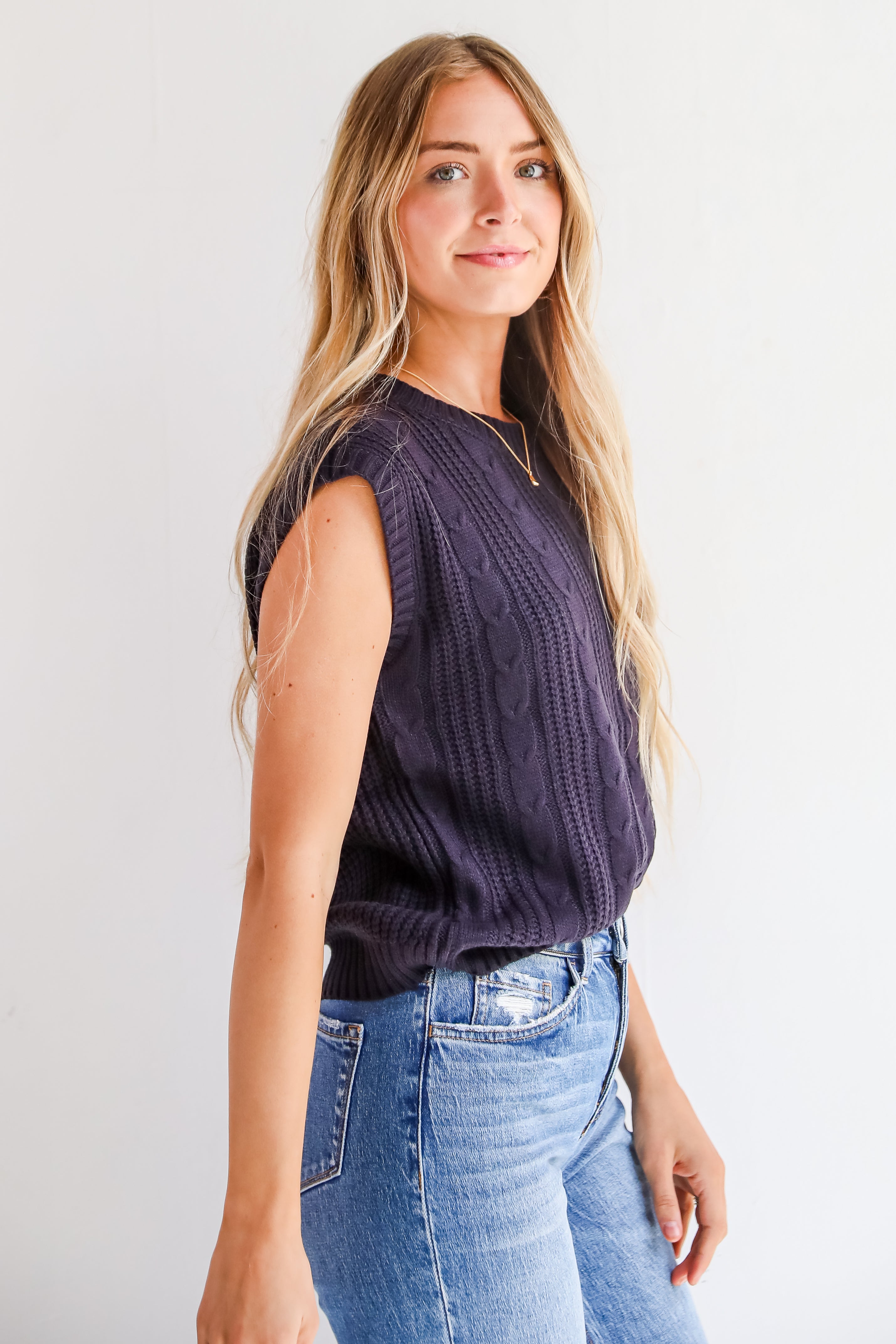 Designated Cutie Navy Cable Knit Sweater Vest