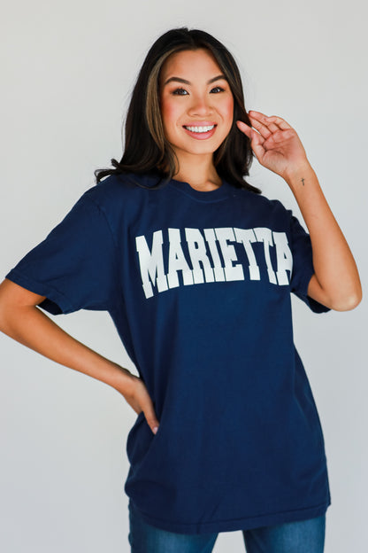 Navy Marietta Tee untucked