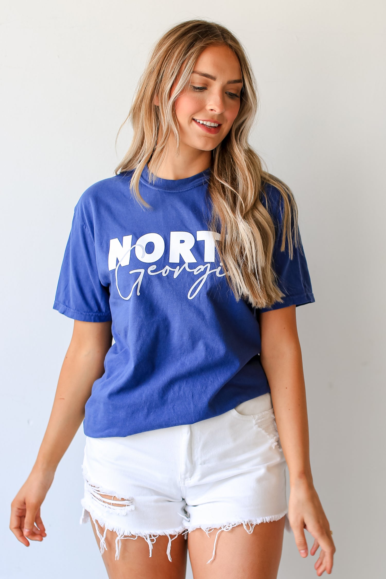 Blue North Georgia Script Tee on model