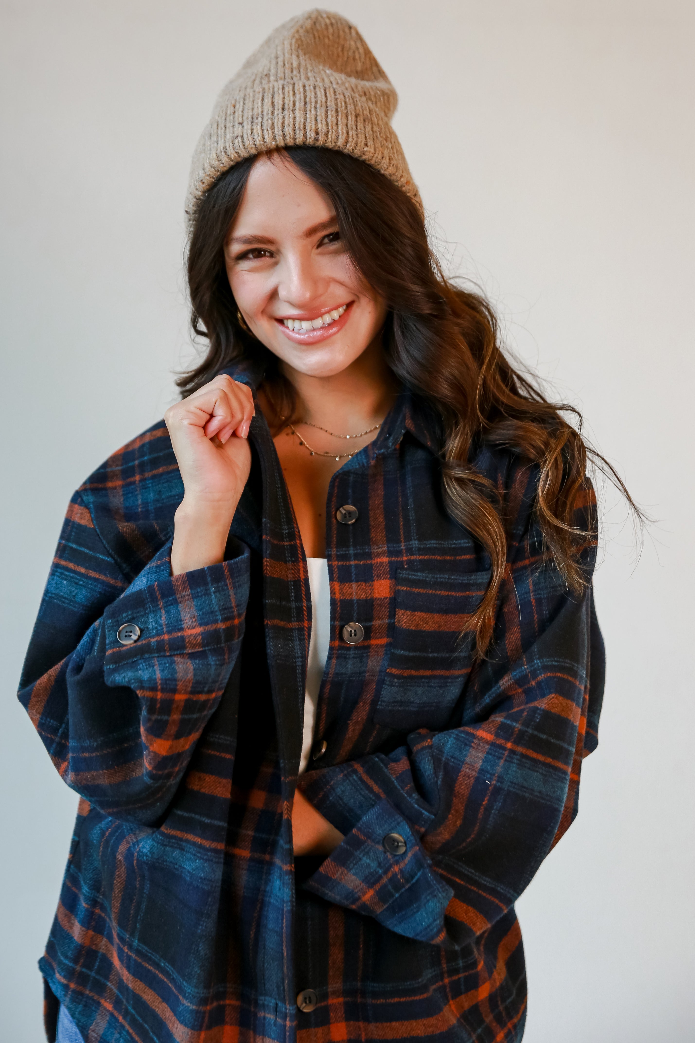 trendy Navy Plaid Shacket