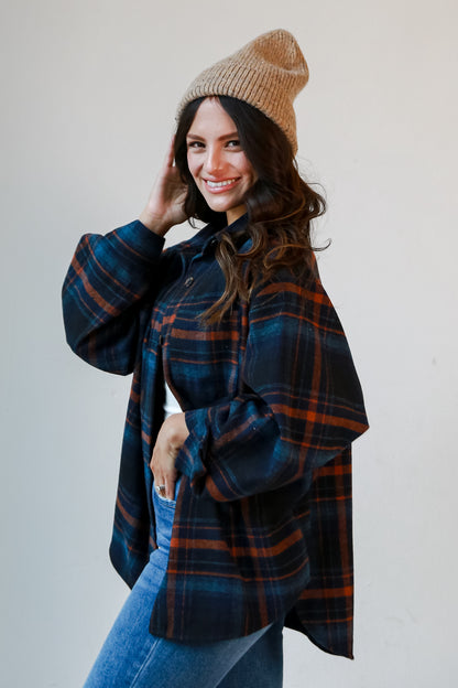 cute Navy Plaid Shacket