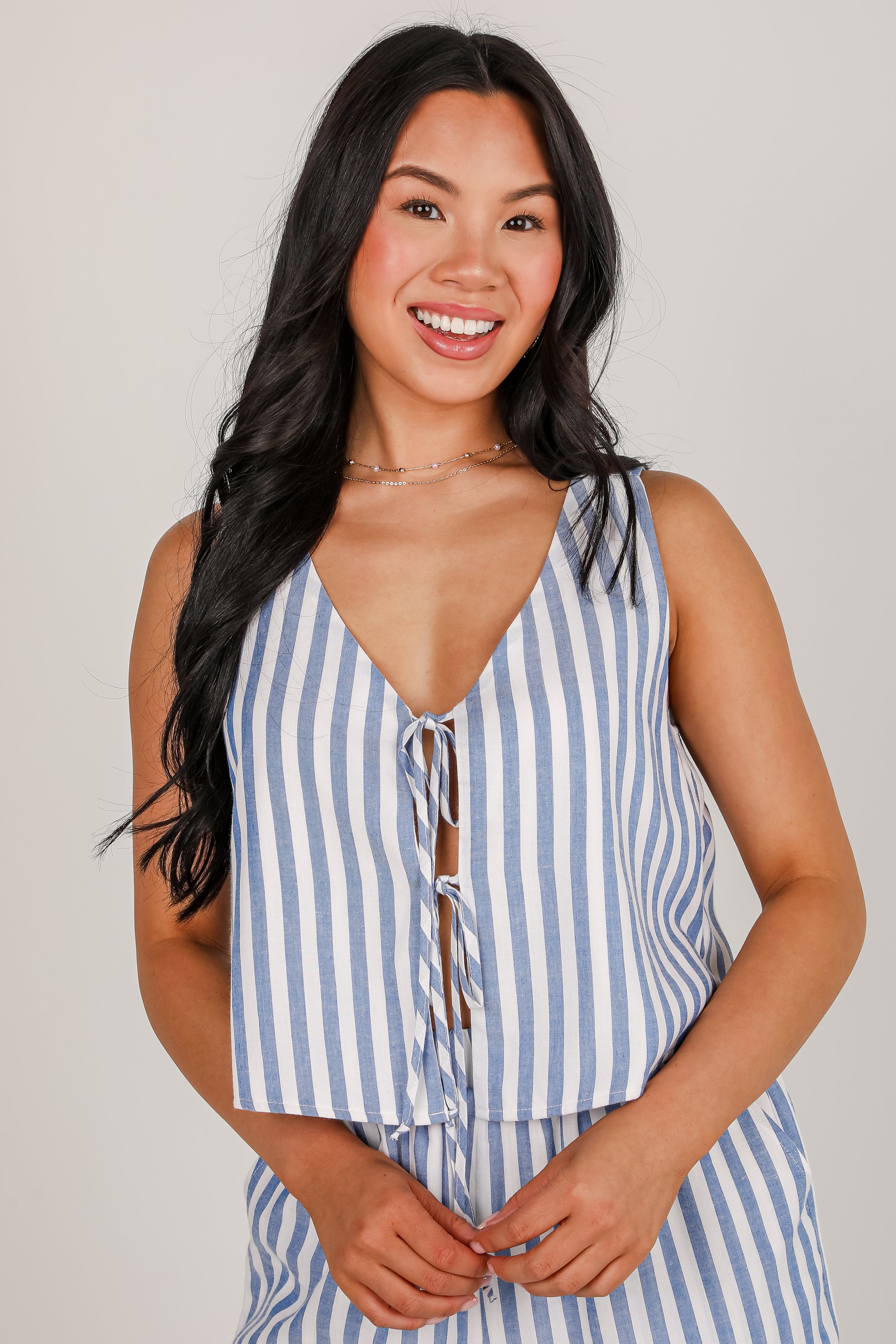 Make It Last Navy Striped Bow Tank