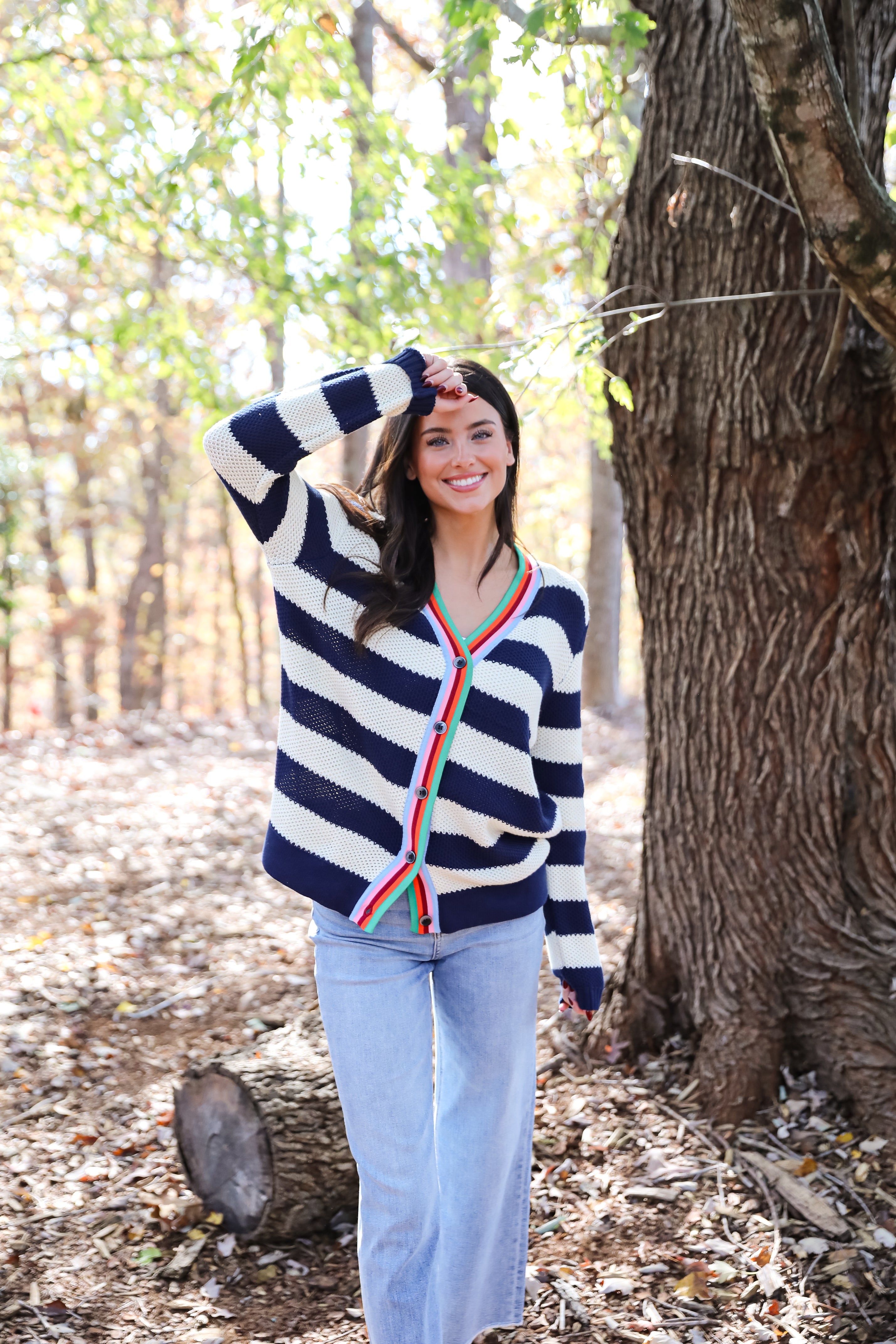 Limitless Radiance Navy Striped Sweater Cardigan