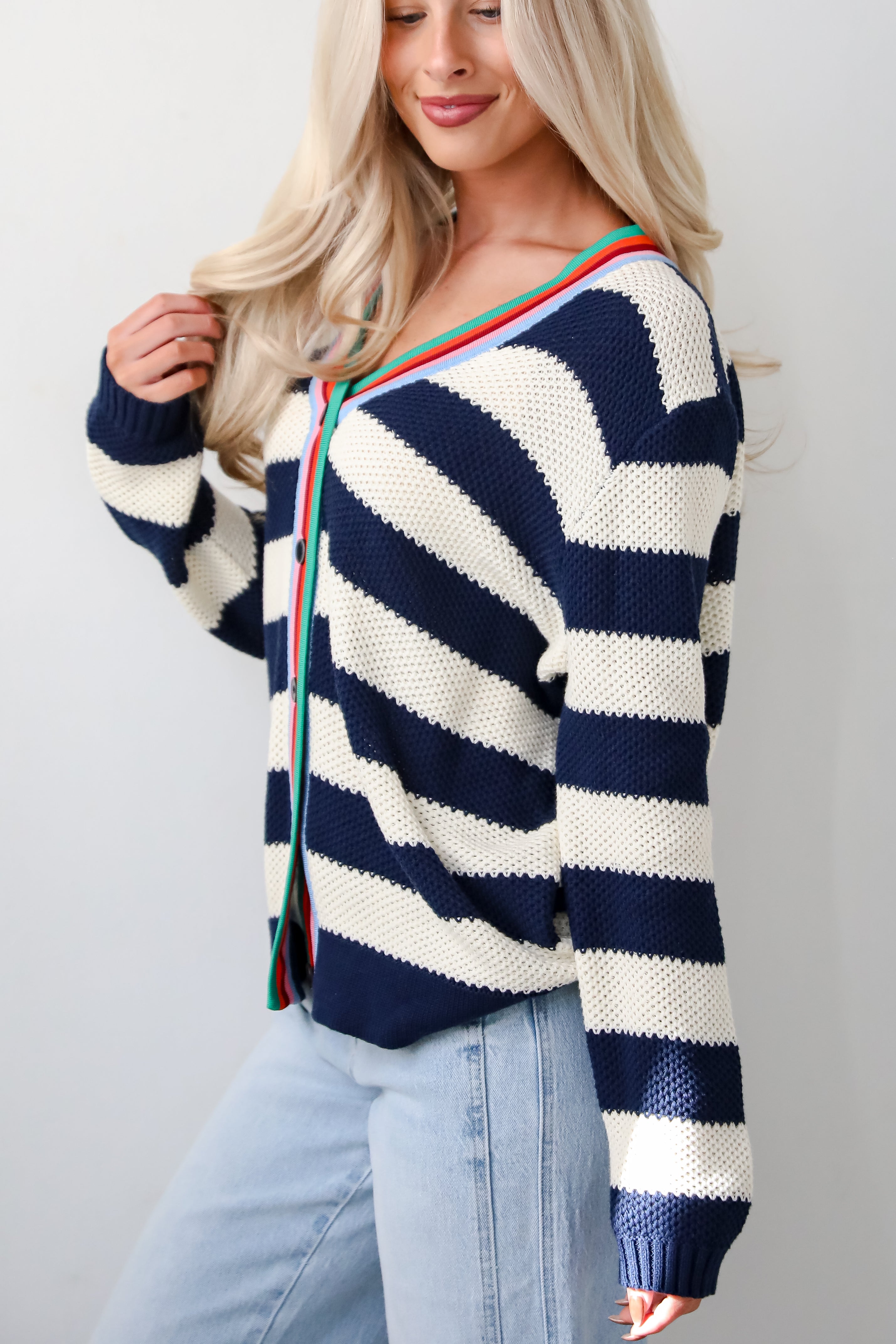 Limitless Radiance Navy Striped Sweater Cardigan