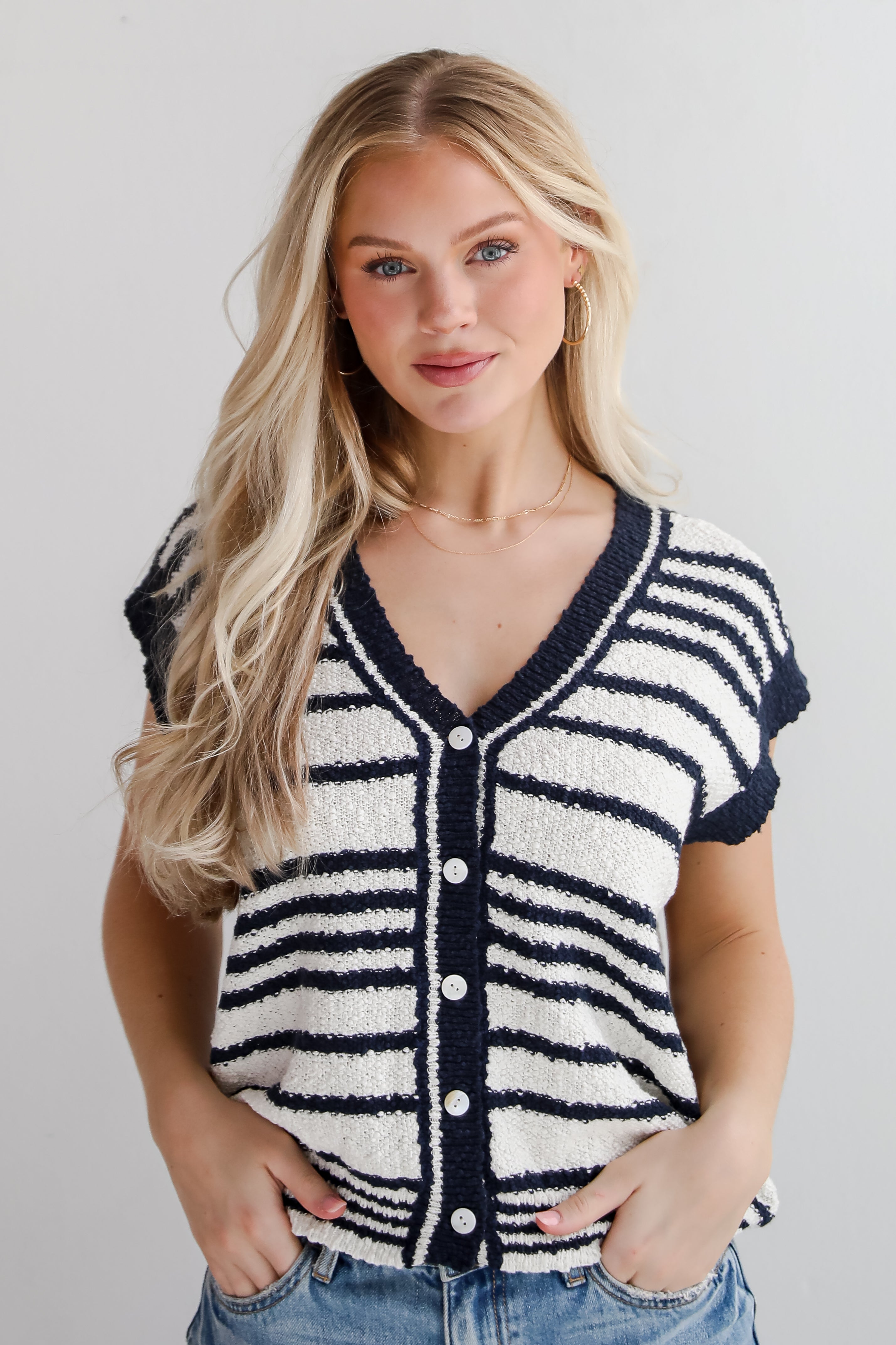 Cutest Coziness White Striped Sweater Vest