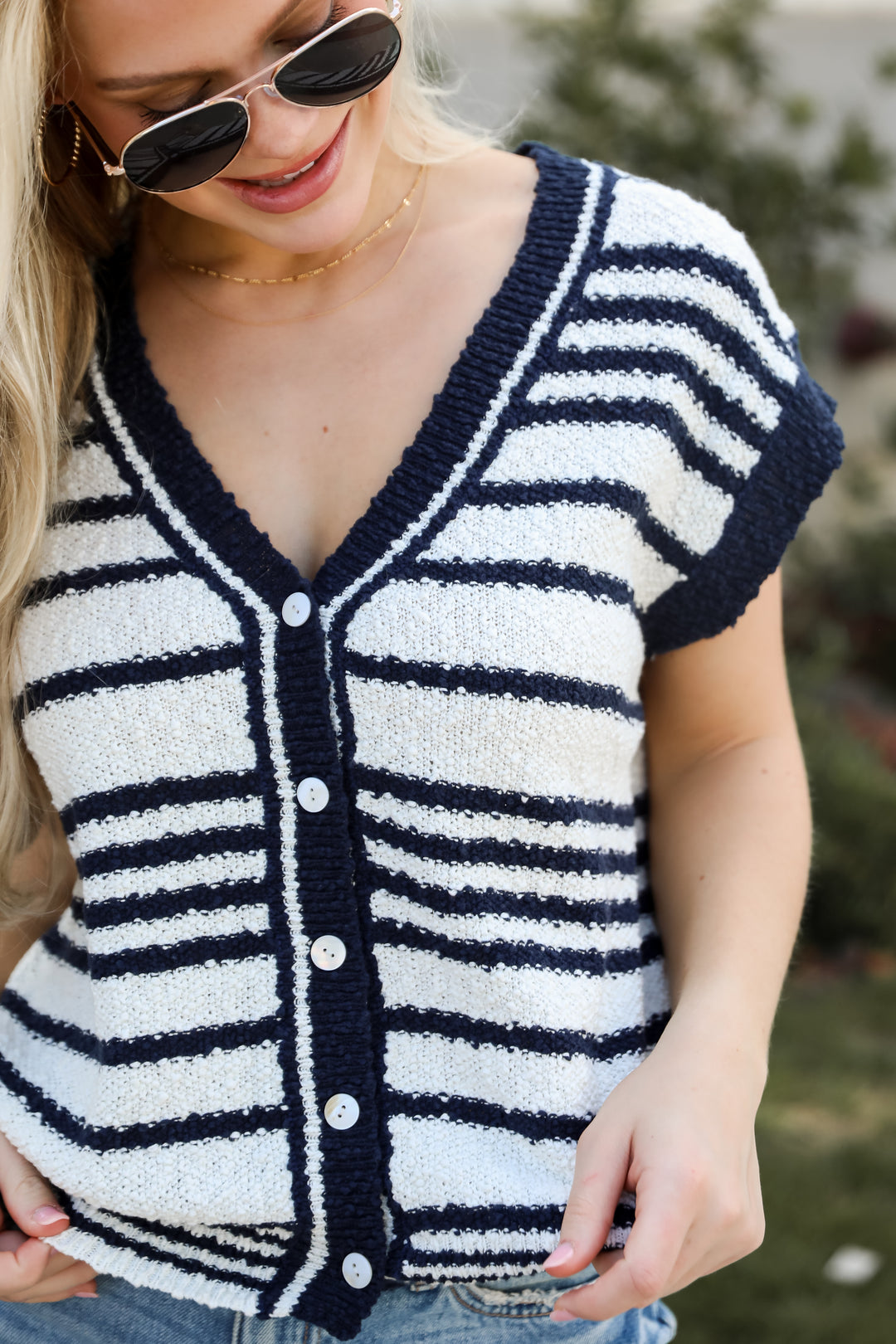 Cutest Coziness White Striped Sweater Vest