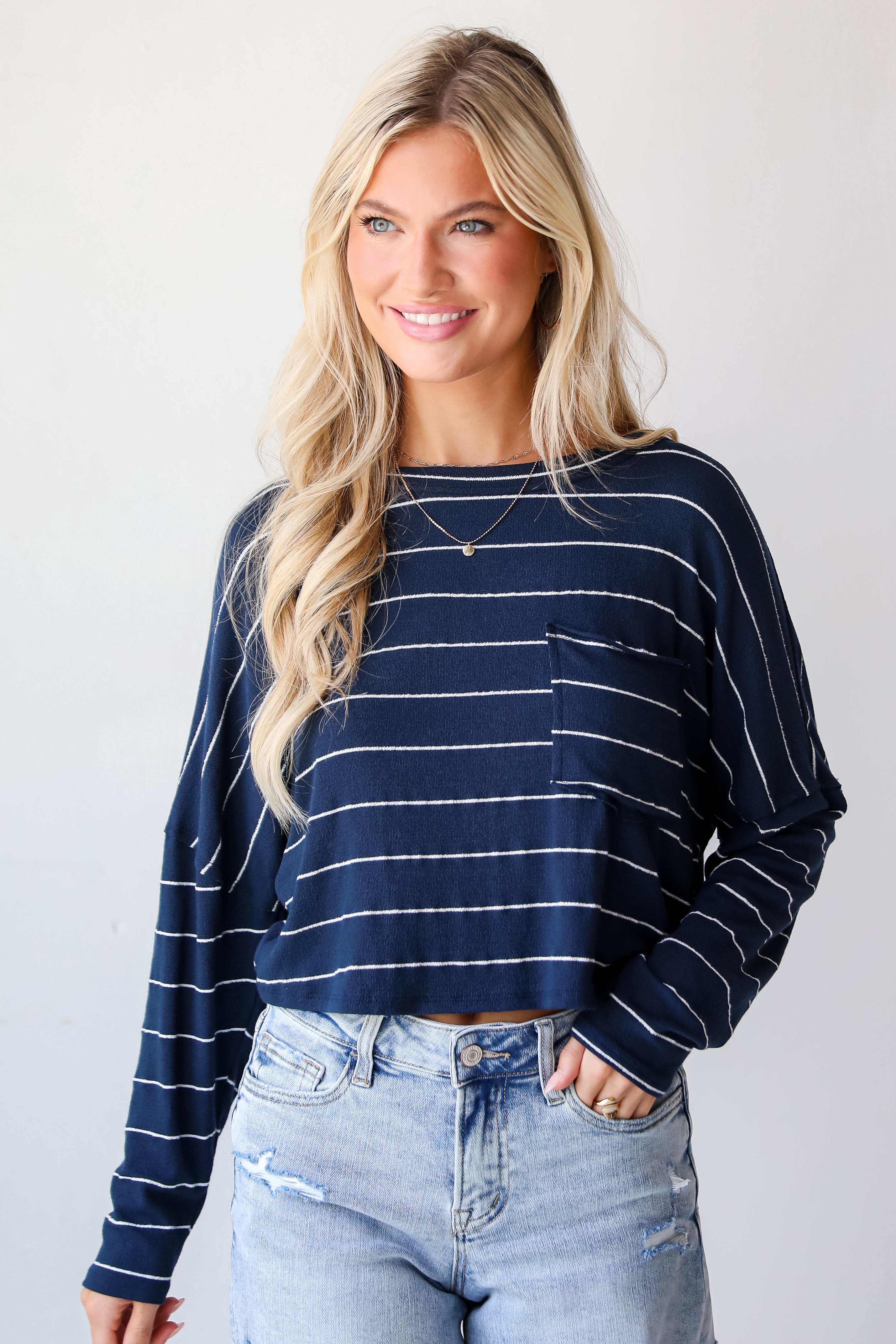 Cute Necessity Navy Striped Knit Top