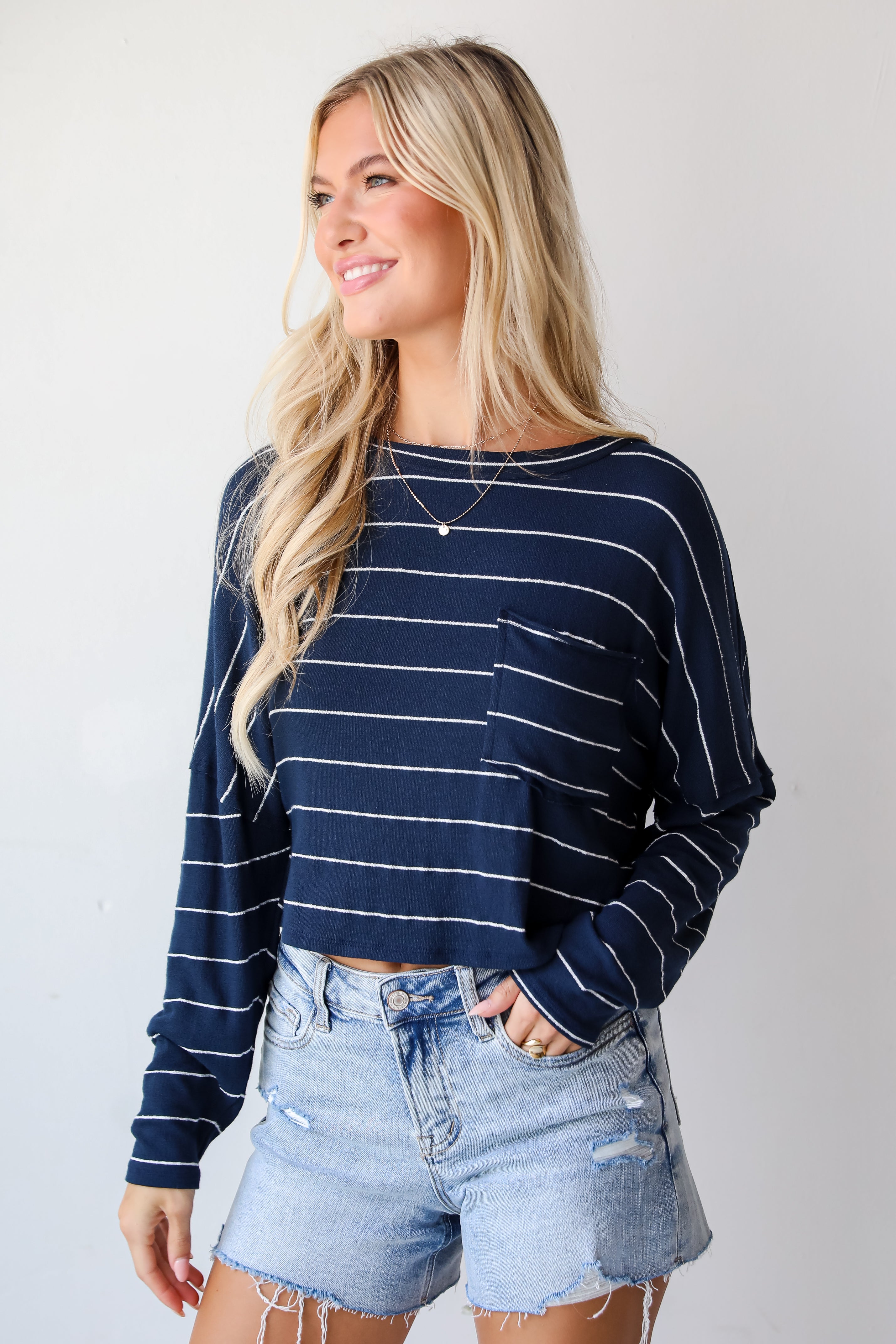 Cute Necessity Navy Striped Knit Top