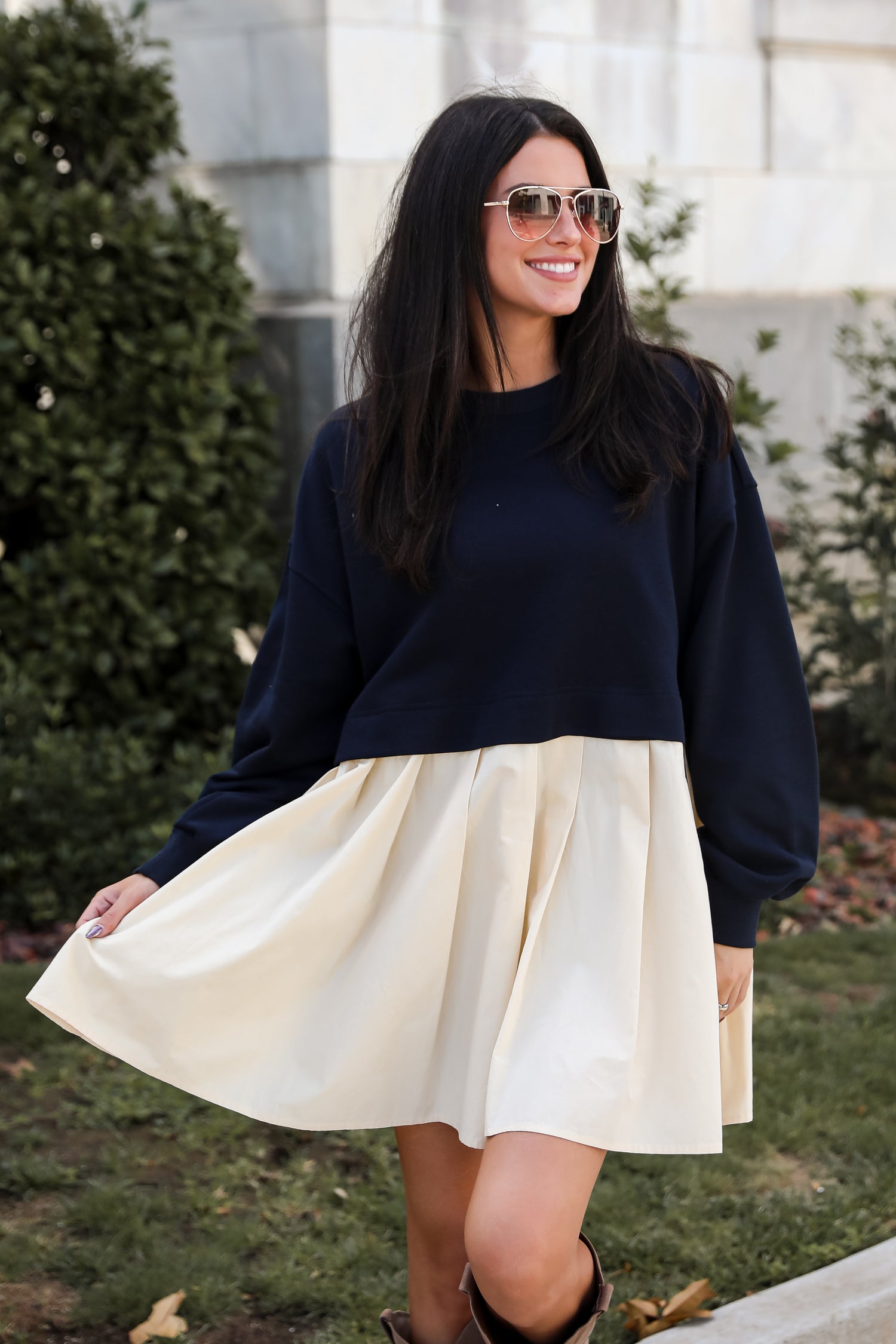 Convincing Charisma Navy Sweatshirt Dress