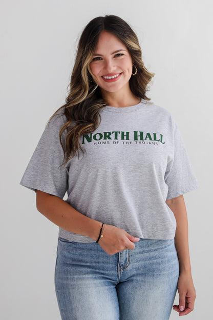 Heather Grey North Hall Home Of The Trojans Cropped Tee