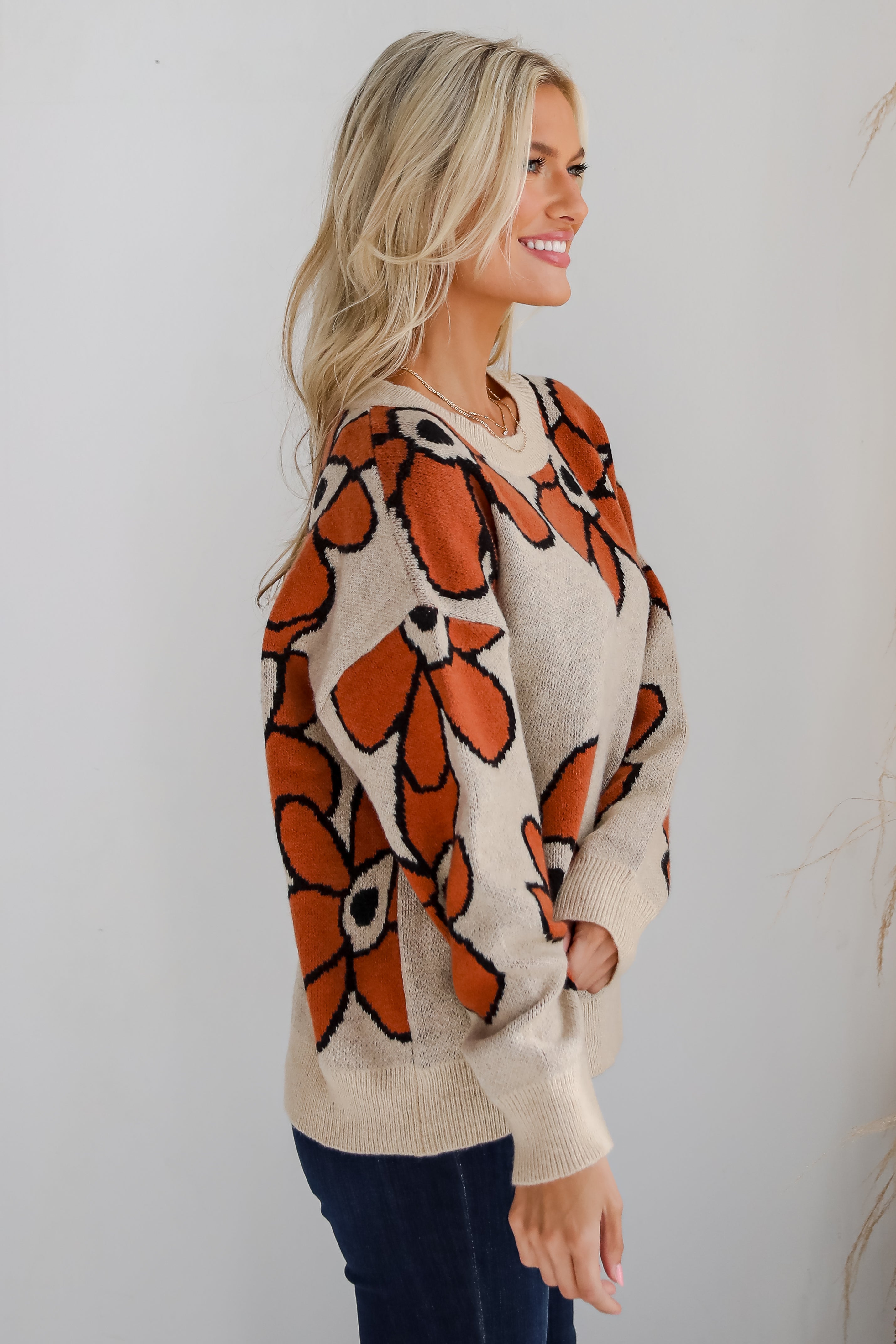 Vibrant Season Natural Floral Sweater