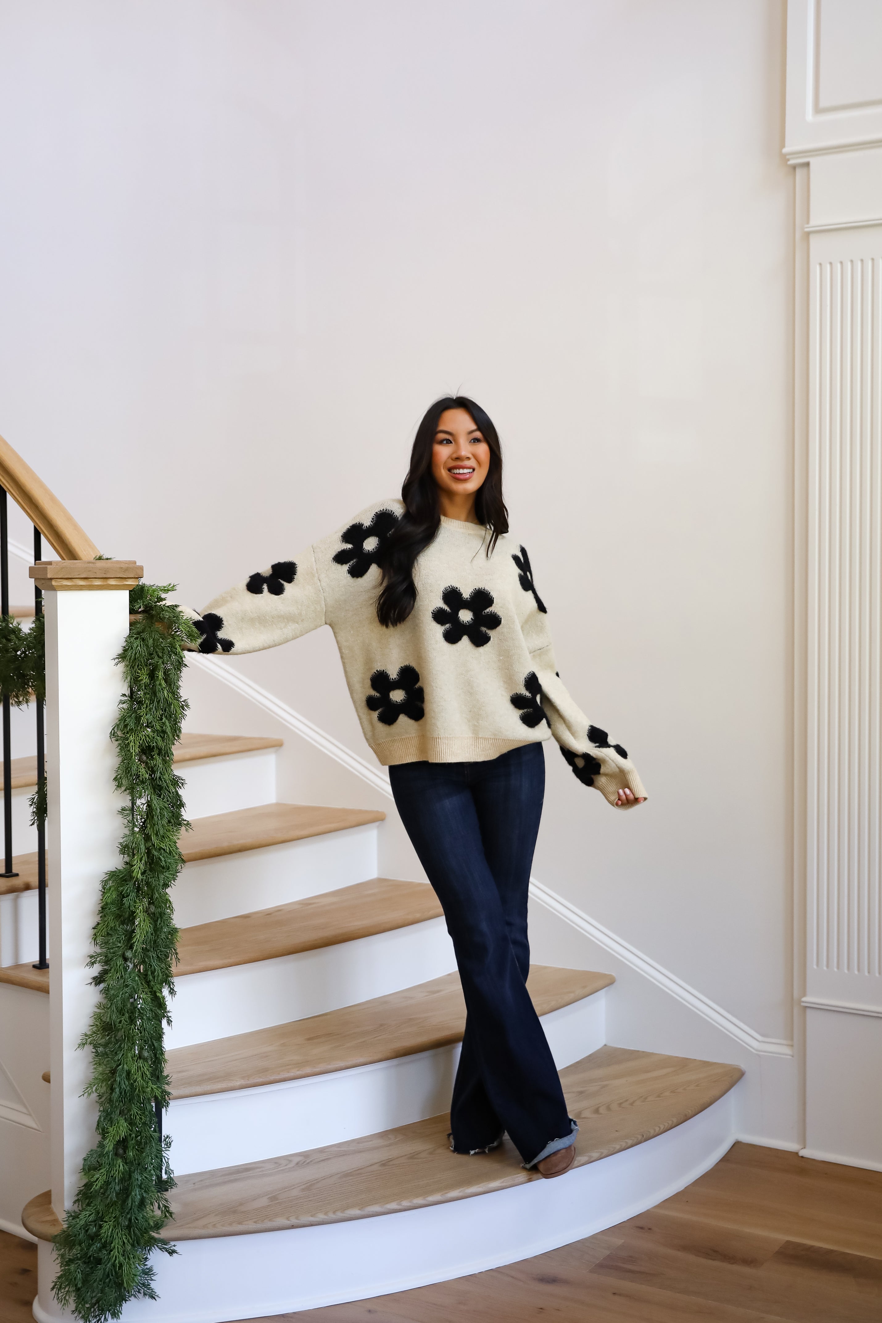 Deluxe Comfort Oatmeal Flower Sweater