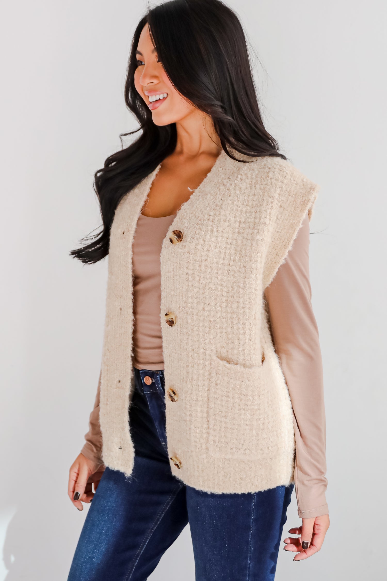 Elevated Comfort Oatmeal Fuzzy Knit Sweater Vest