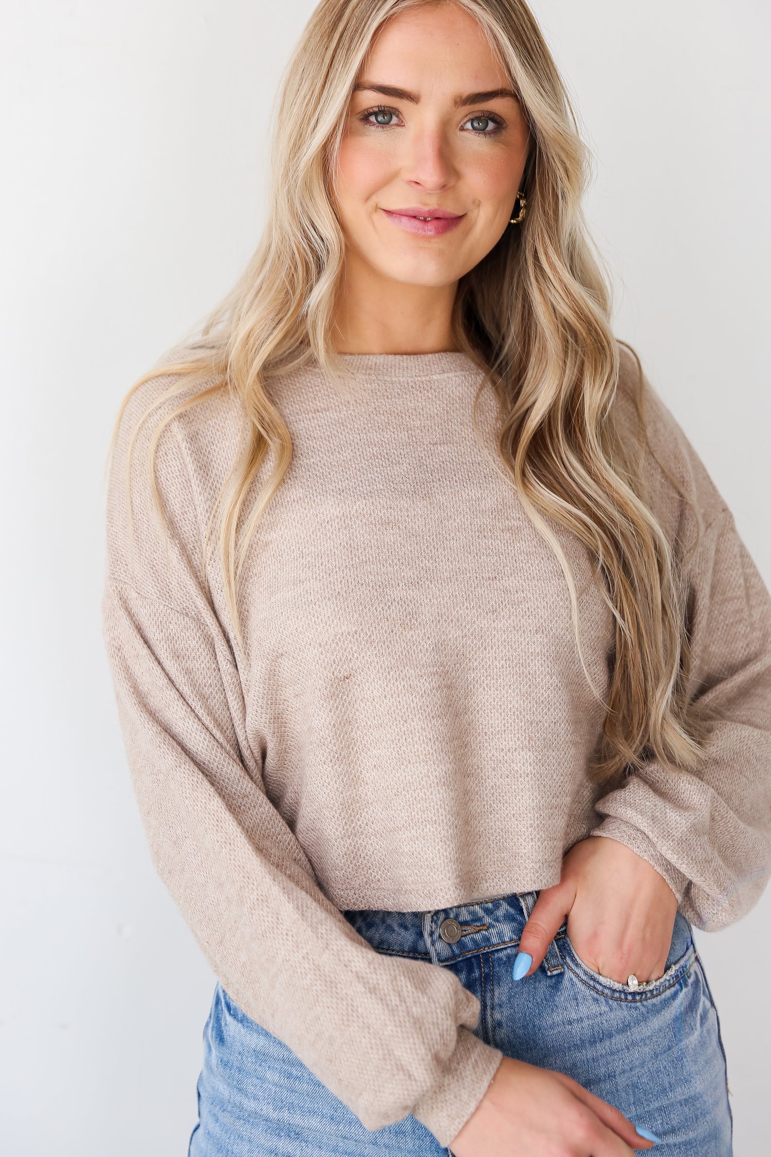 tan lightweight knit top