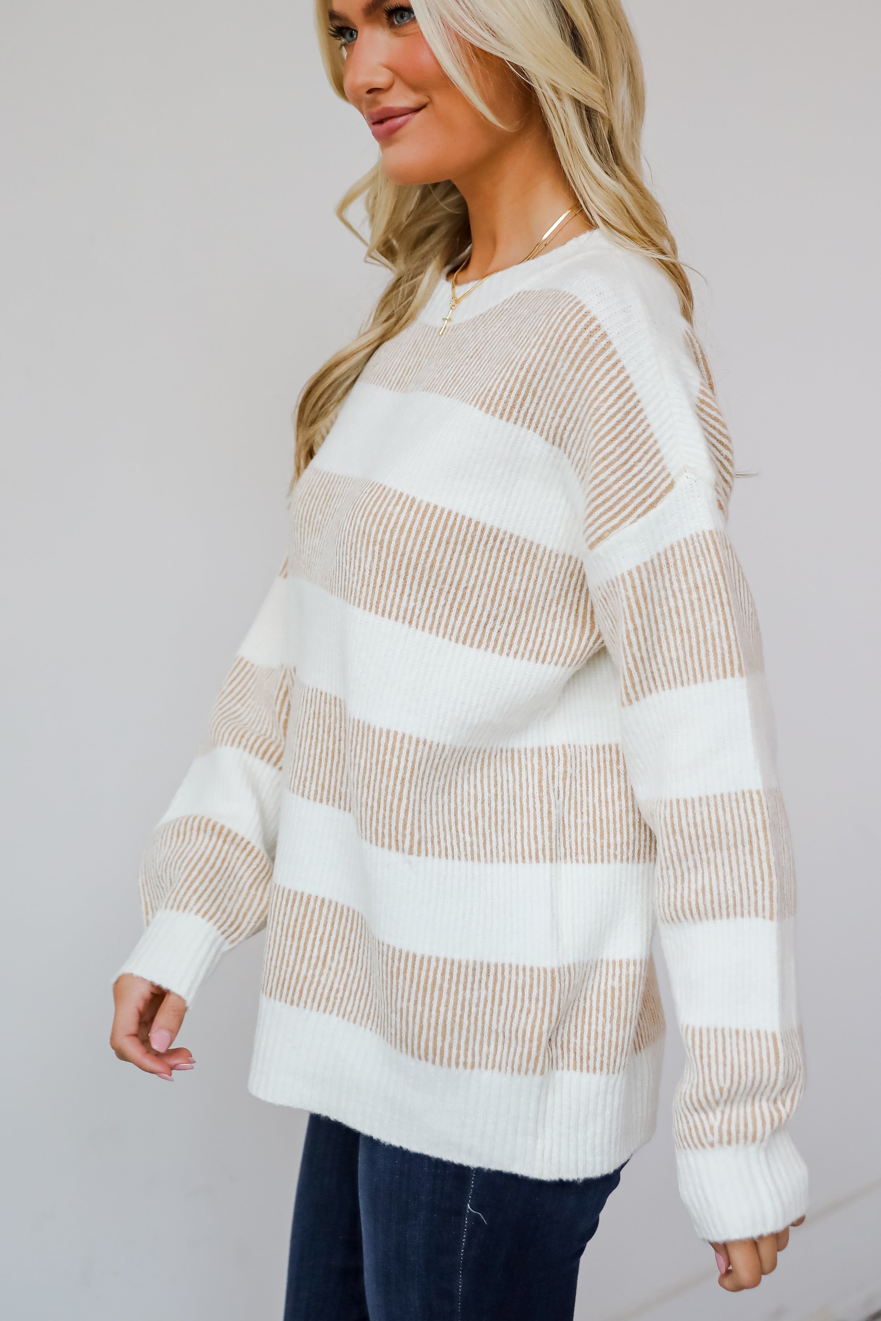 Seasonal Snuggles Taupe Striped Sweater