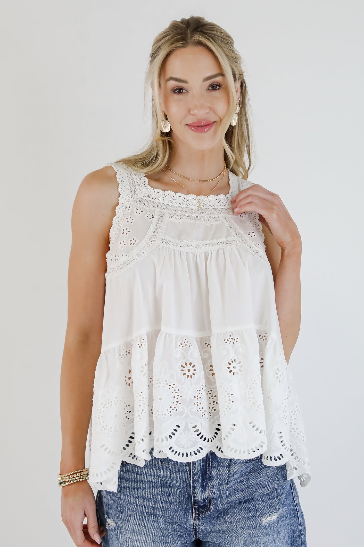 On Your Heart Off White Eyelet Lace Tank