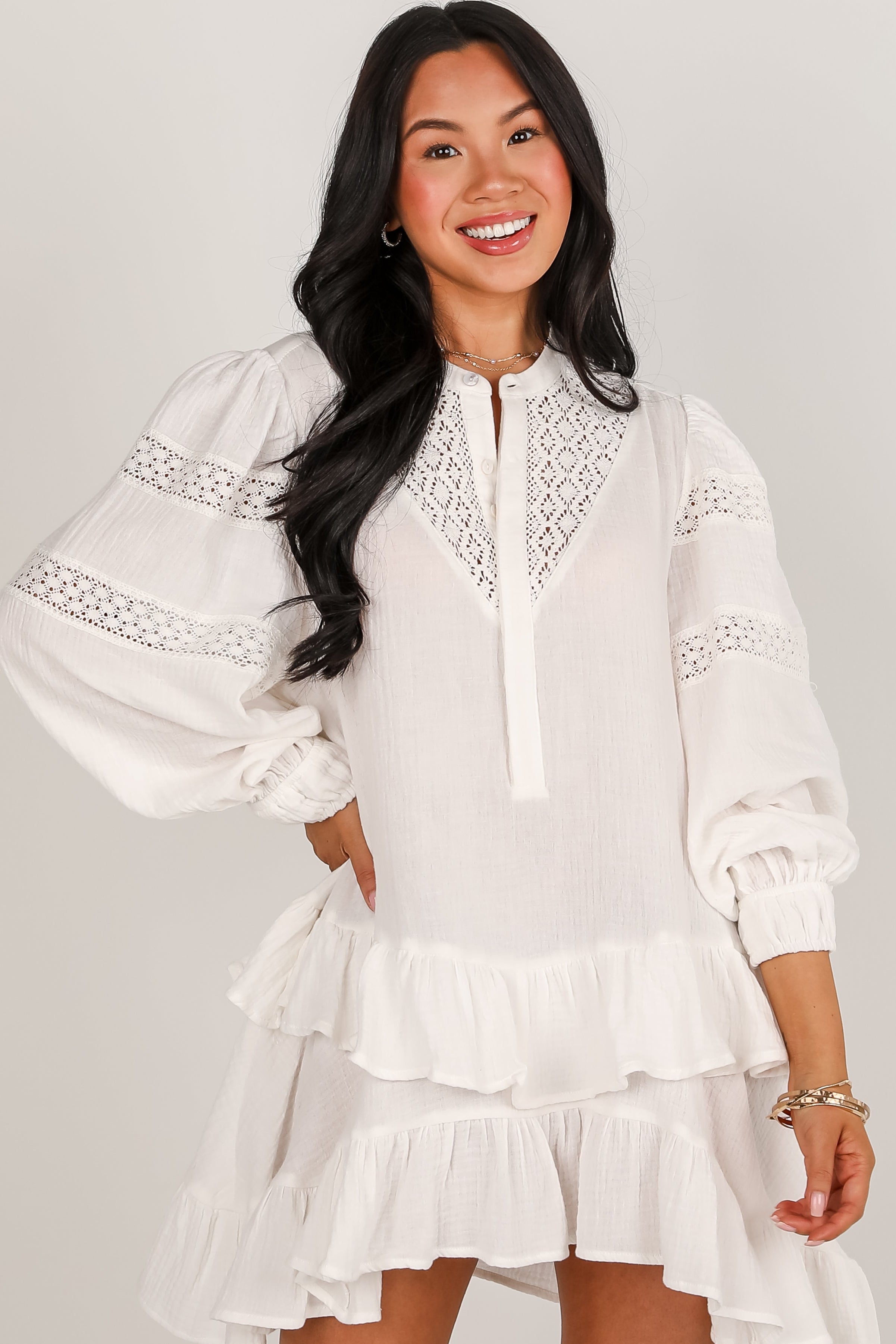 Prominent Charm Off White Linen Ruffle Mini Dress