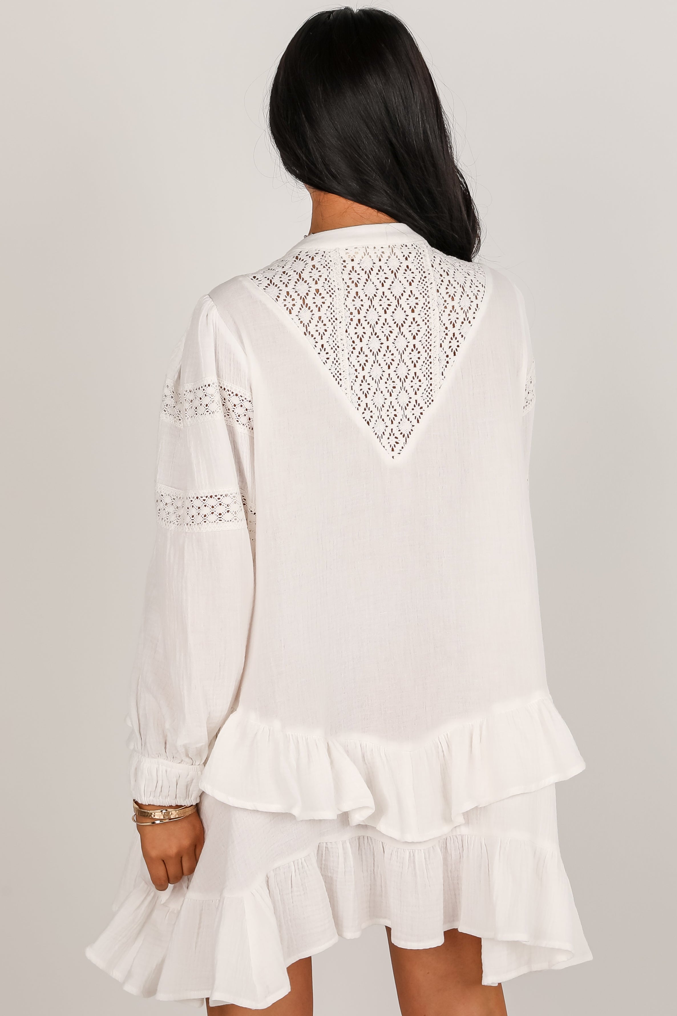 Prominent Charm Off White Linen Ruffle Mini Dress