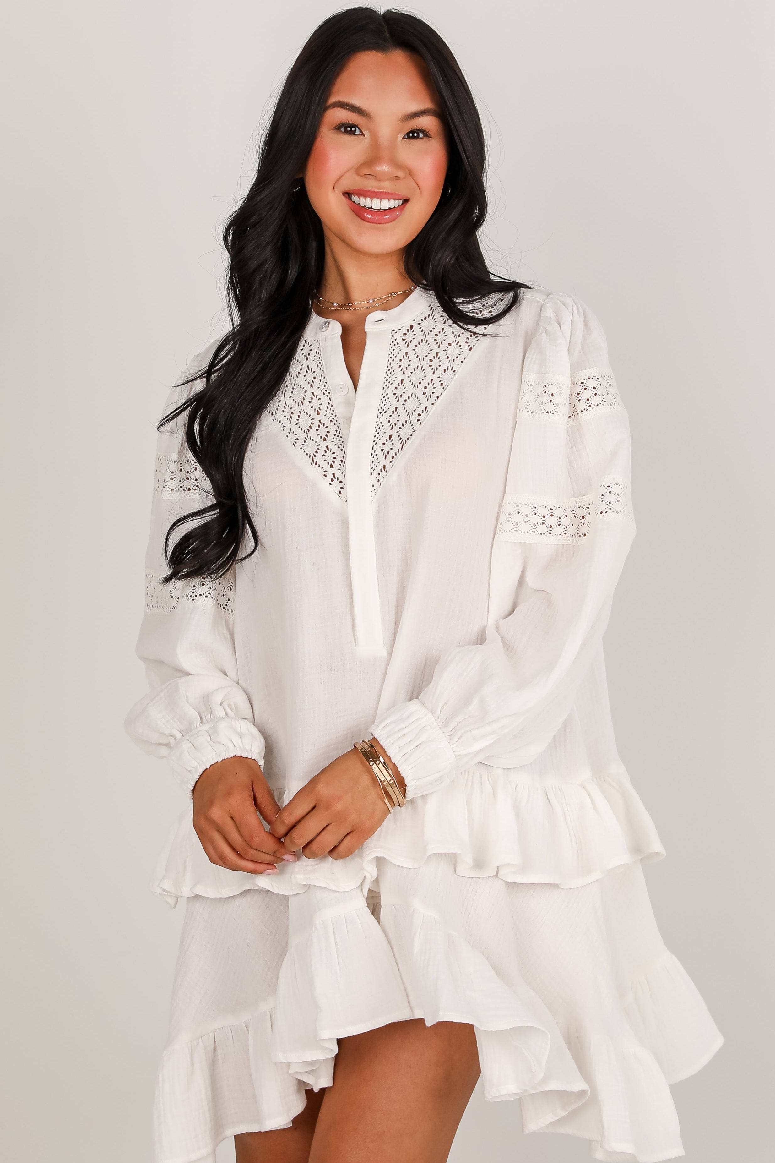 Prominent Charm Off White Linen Ruffle Mini Dress