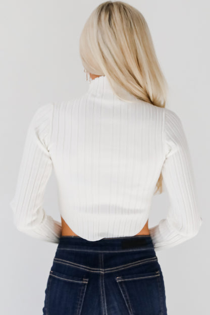 Decidedly Flirtatious Ribbed Mock Neck Top