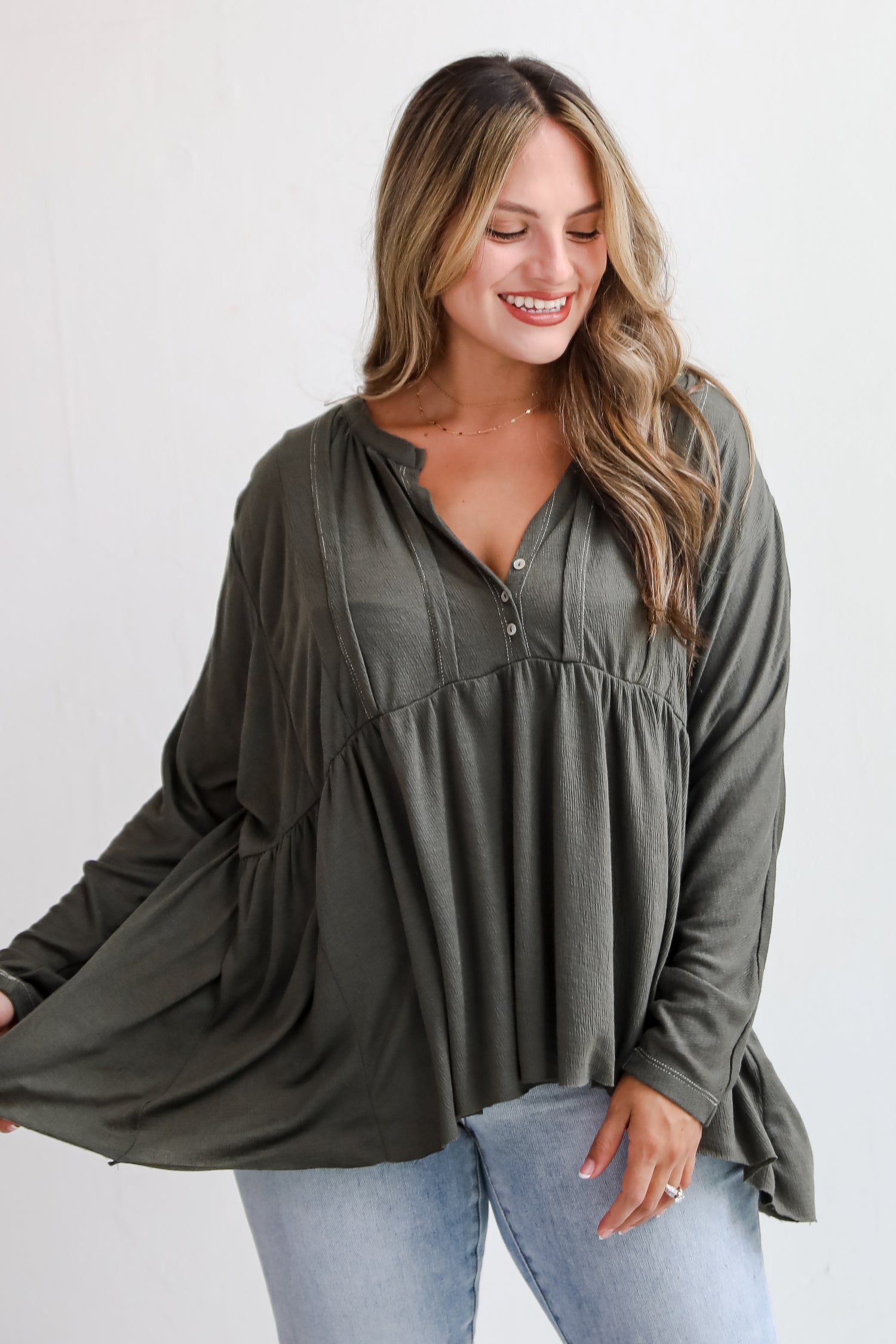 Splendid Love Olive Babydoll Blouse