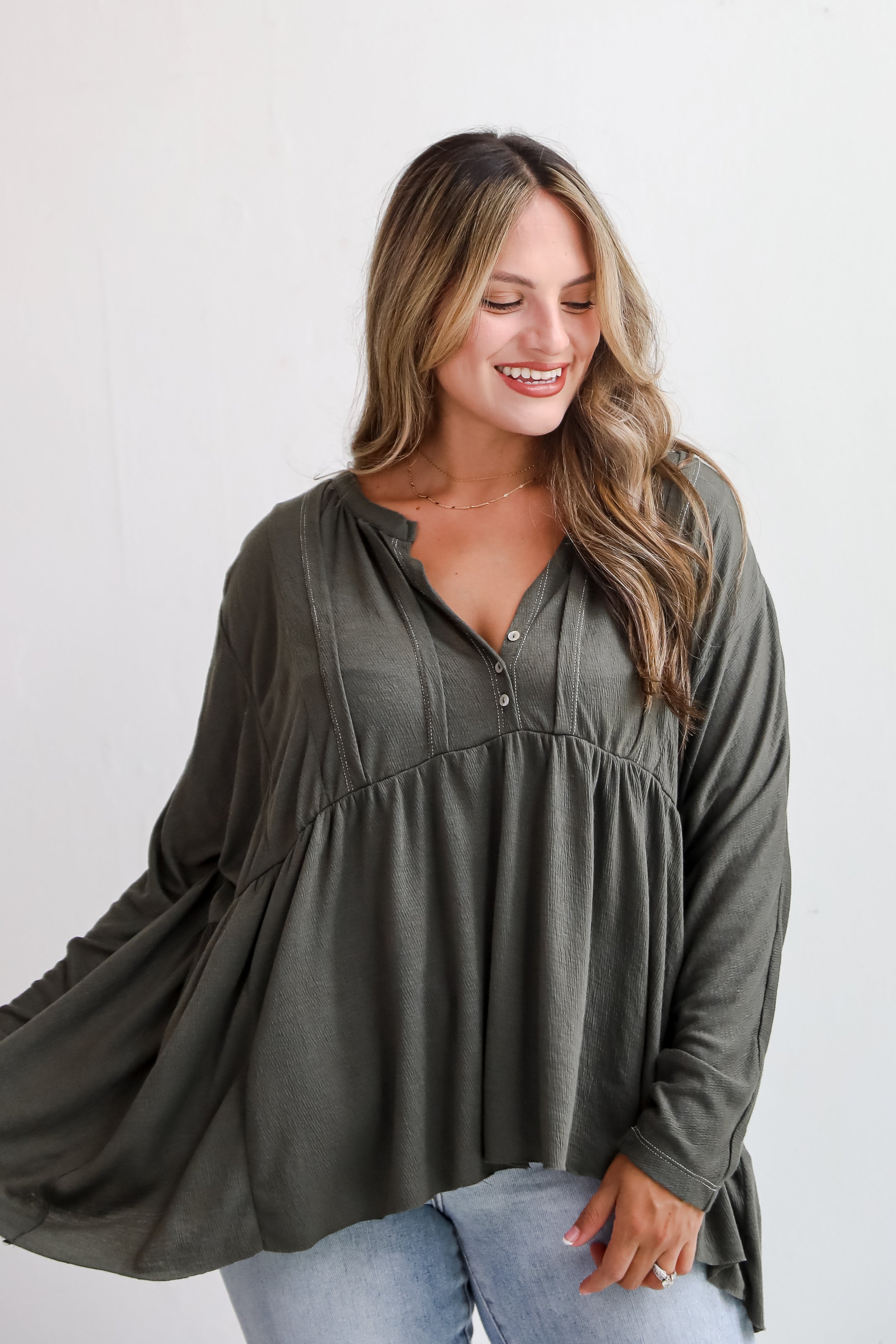 Splendid Love Olive Babydoll Blouse